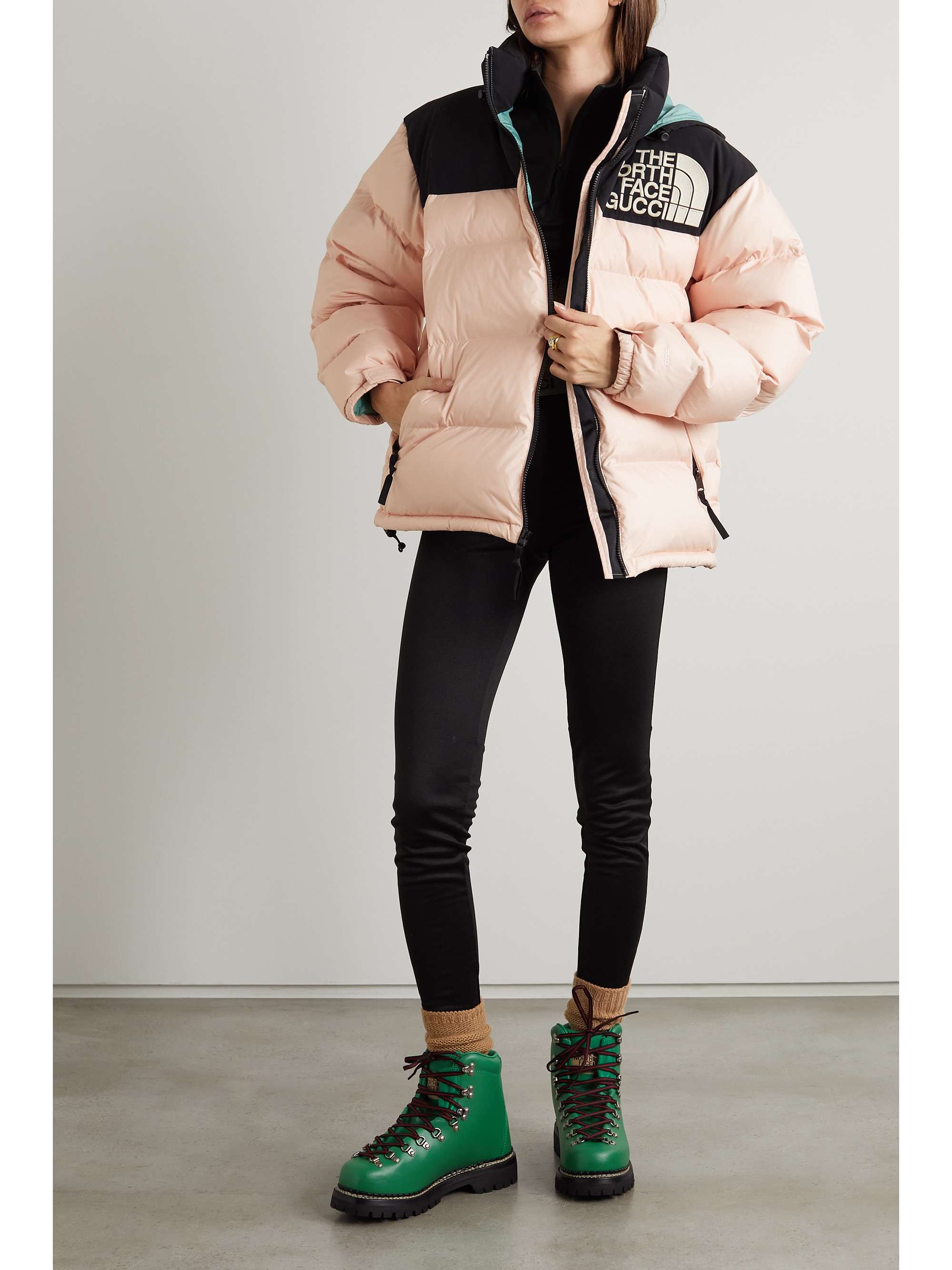 Pink + The North Face hooded embroidered quilted shell down jacket 