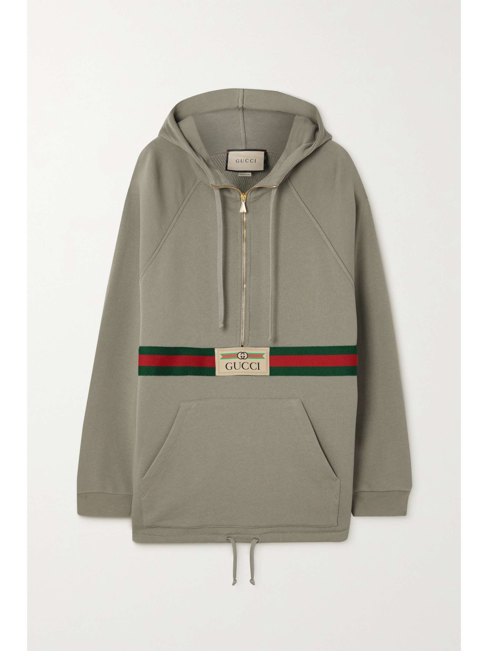 GUCCI Appliquéd webbing-trimmed cotton-jersey hoodie | NET-A-PORTER GUCCI Appliquéd webbing-trimmed cotton-jersey hoodie | NET-A-PORTER