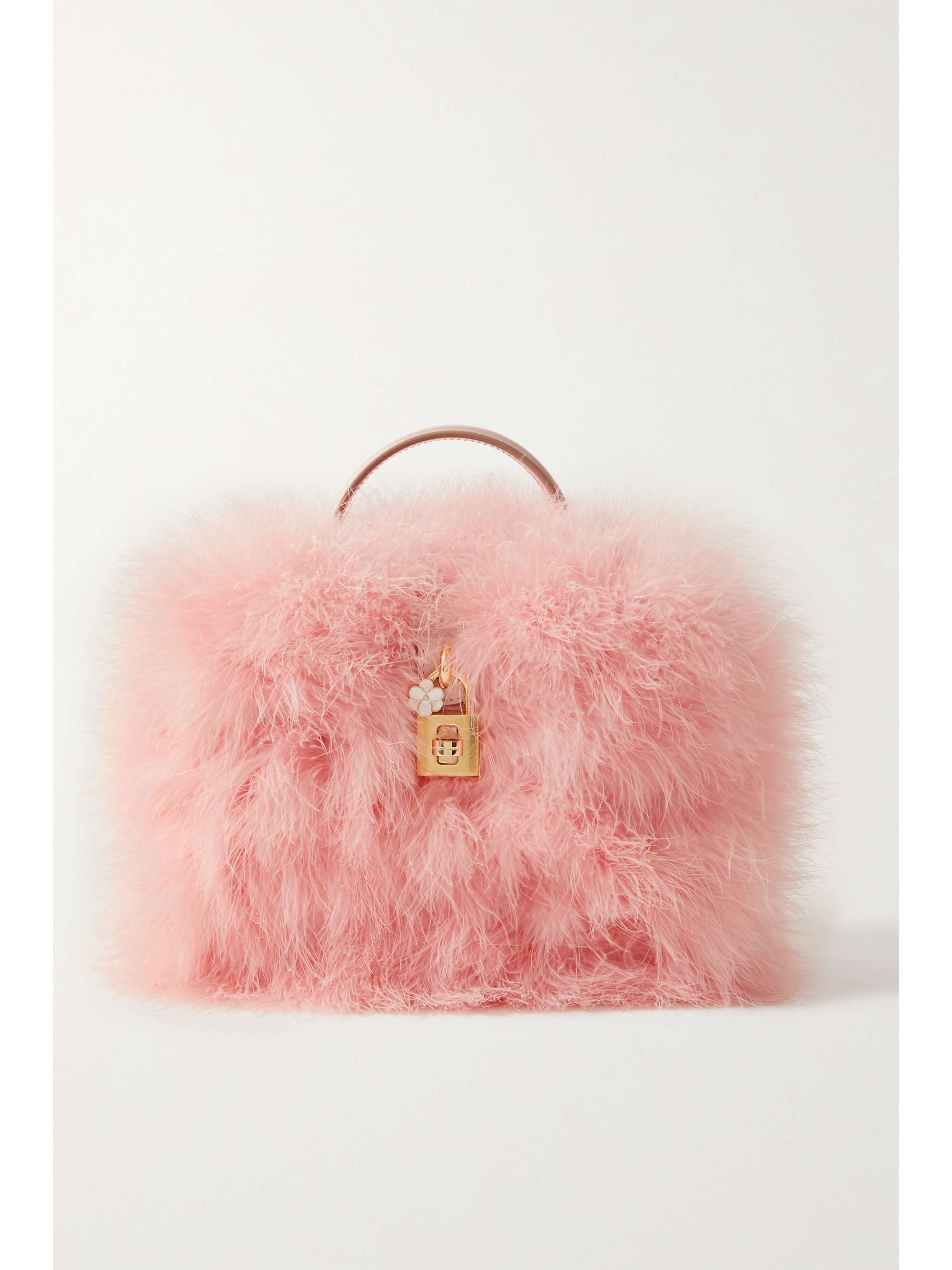 DOLCE&GABBANA Feather-trimmed leather tote