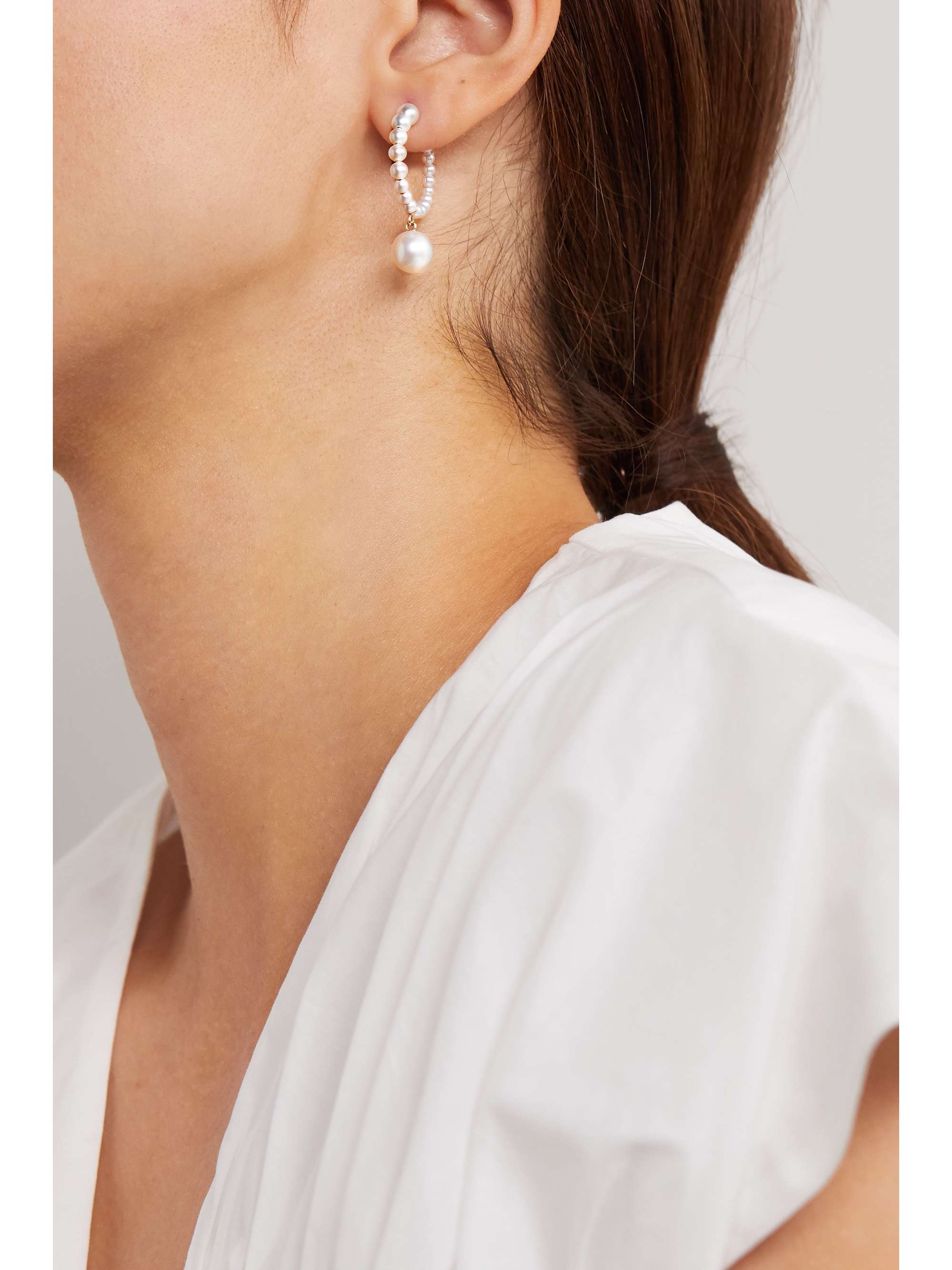 SOPHIE BILLE BRAHE Boucle Marco Perle 14-karat gold pearl hoop earrings