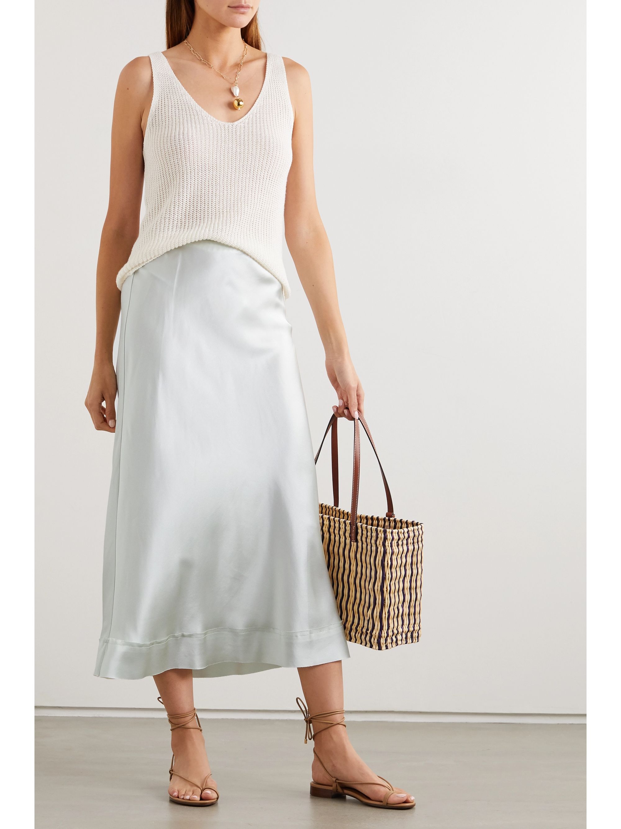 Mint Stella silk-satin midi skirt | LEE 