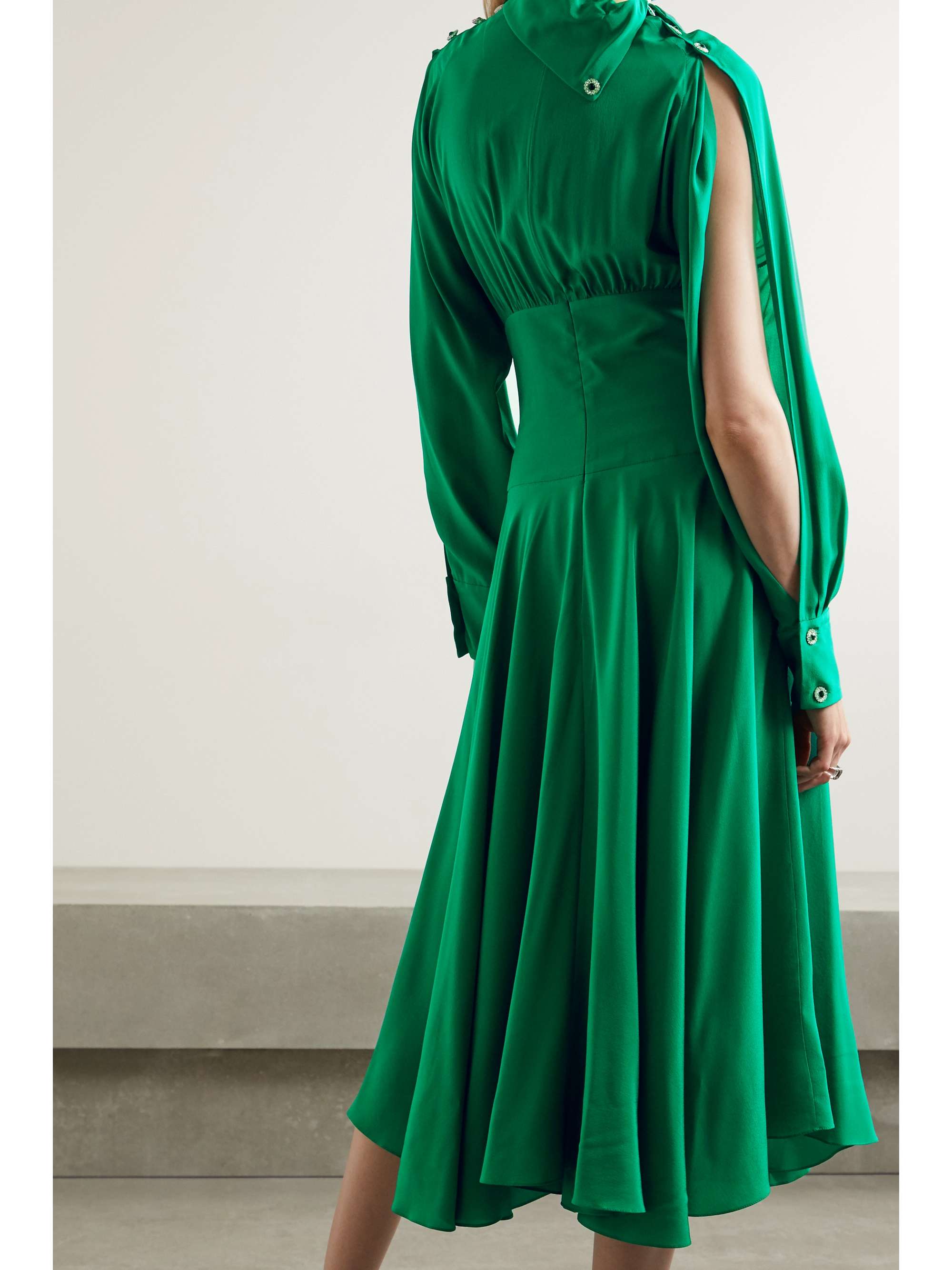 CHRISTOPHER KANE Crystal-embellished pleated crepe de chine midi dress