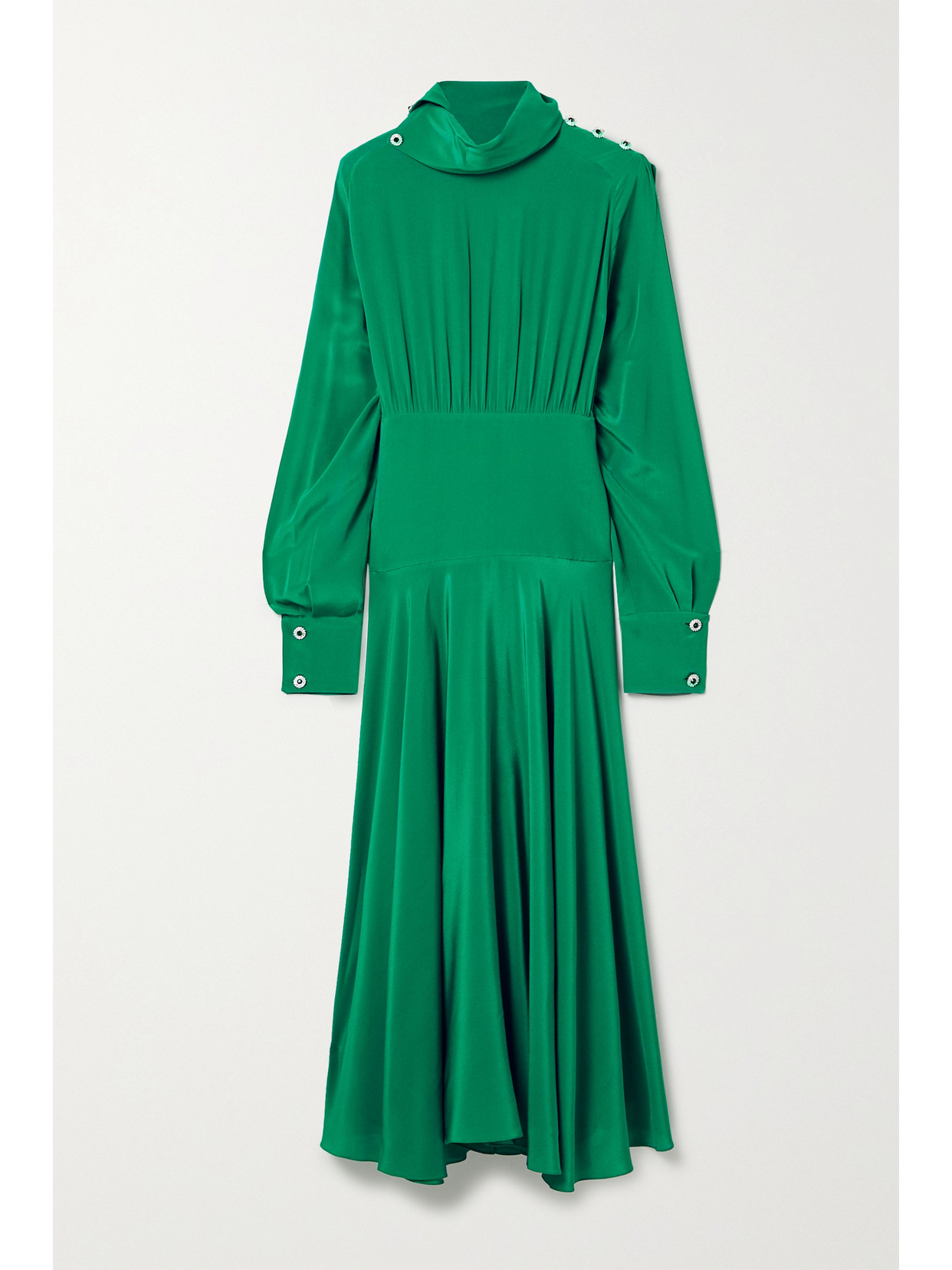 CHRISTOPHER KANE - Crystal-embellished Pleated Crepe De Chine Midi Dress - Green