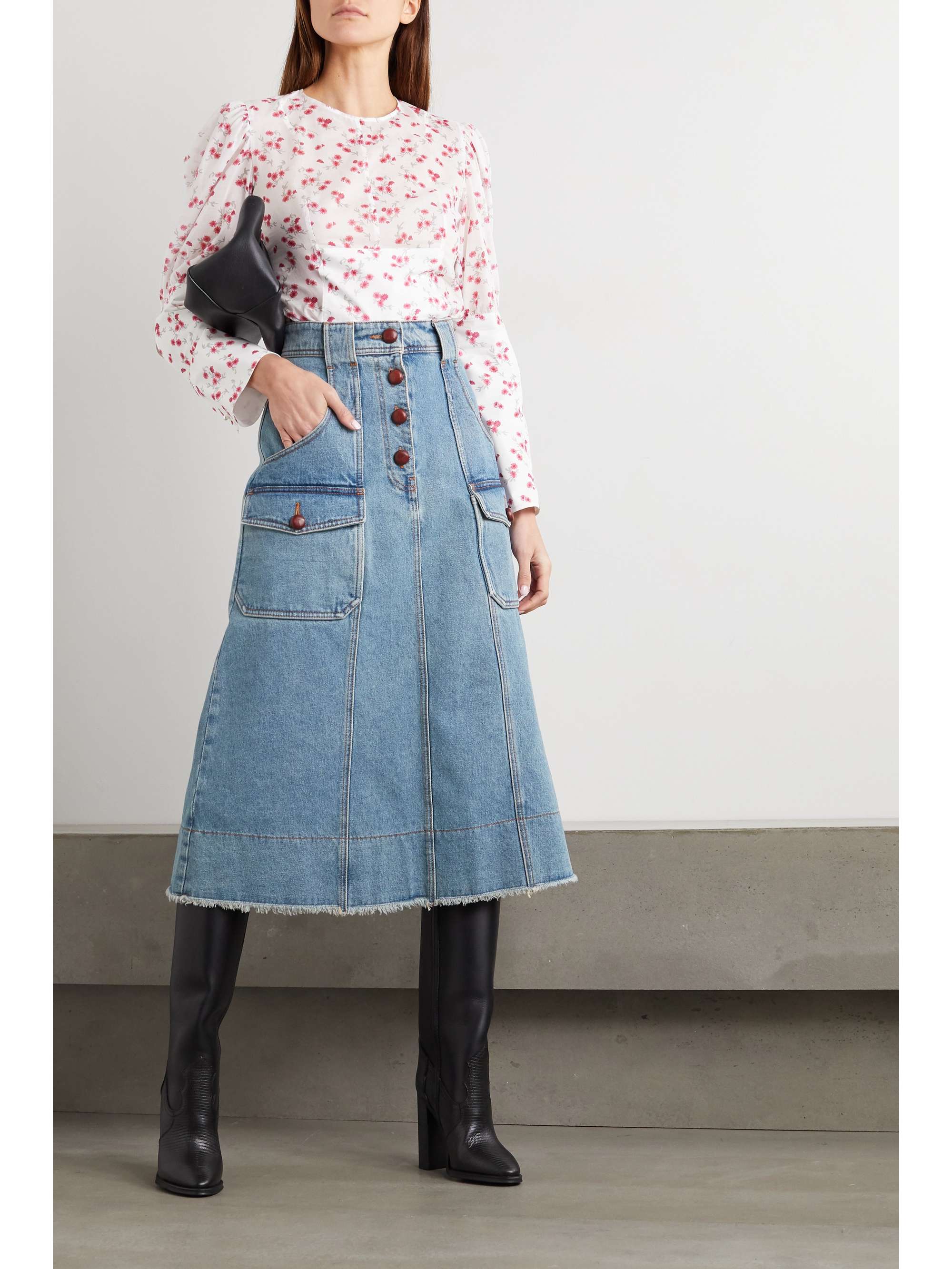 Light denim Denim midi skirt 