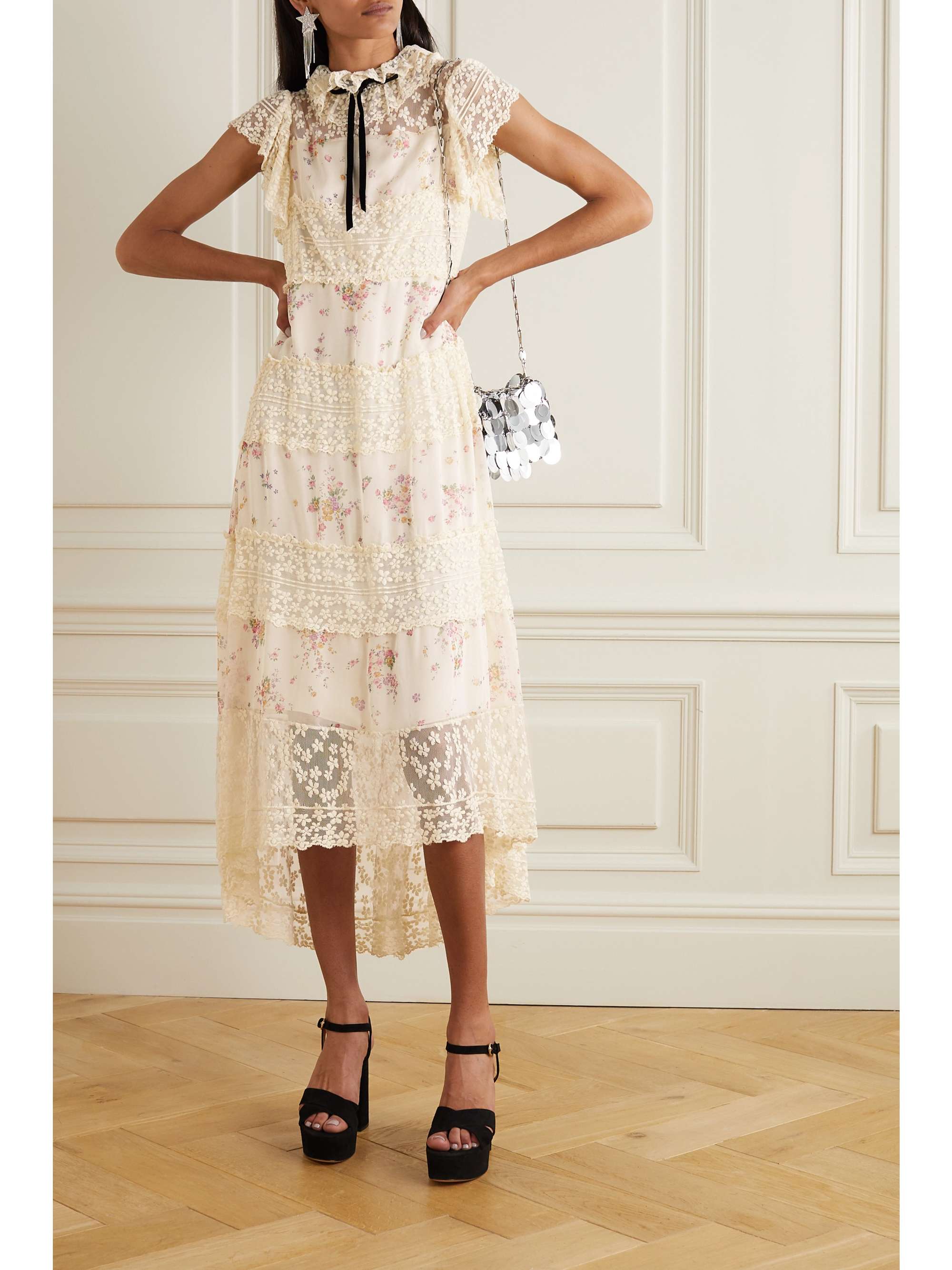 lace embroidered midi dress