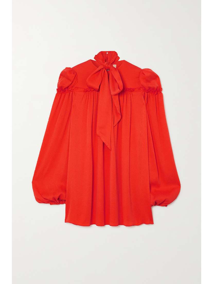 The Vampire's Wife The Smock Pussy-bow Hammered Silk-blend Mini Dress - UK 14