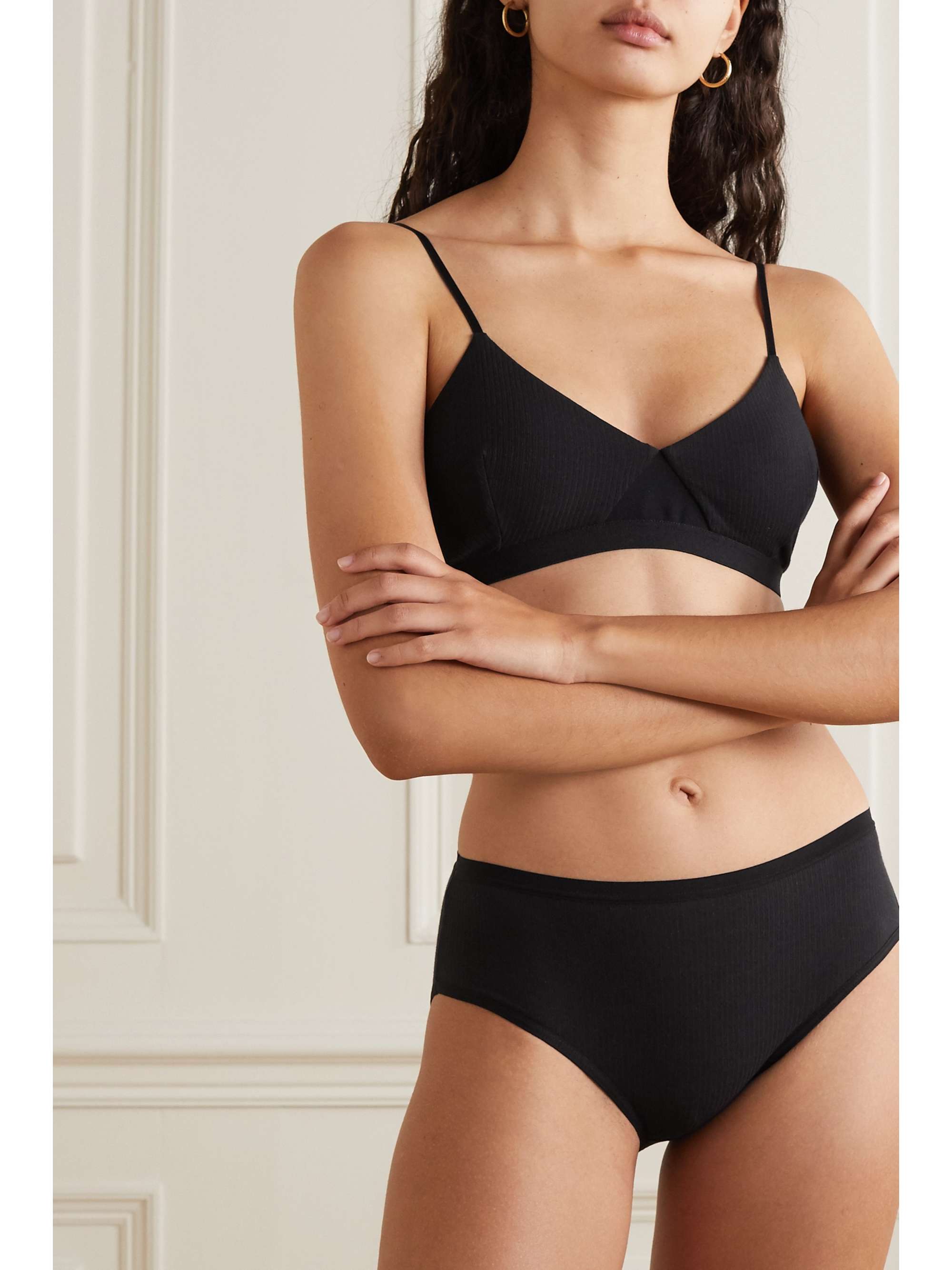 BASERANGE + NET SUSTAIN Palermo ribbed organic cotton-blend soft-cup triangle bra