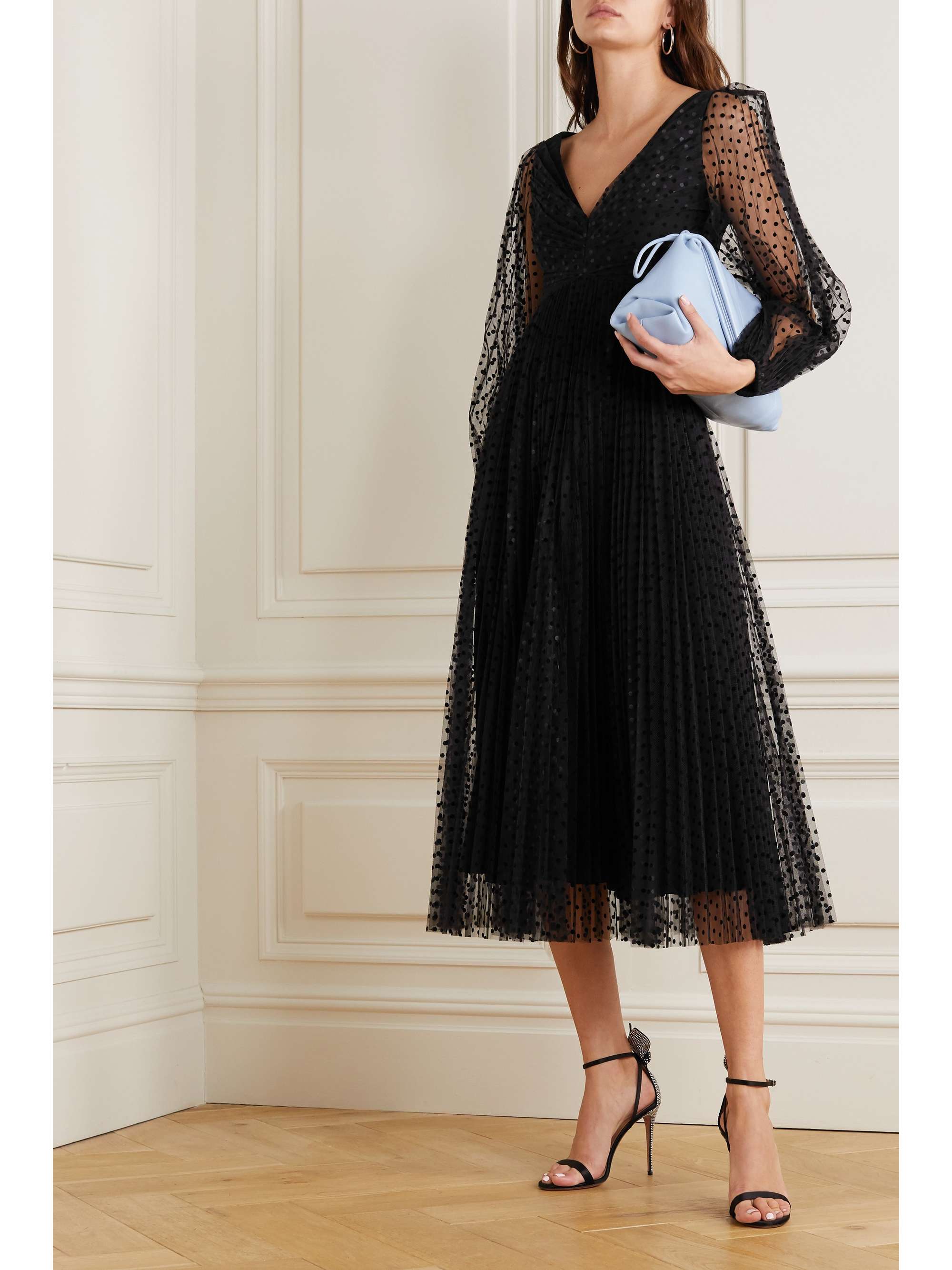 ZIMMERMANN Charm pleated polka-dot flocked tulle midi dress