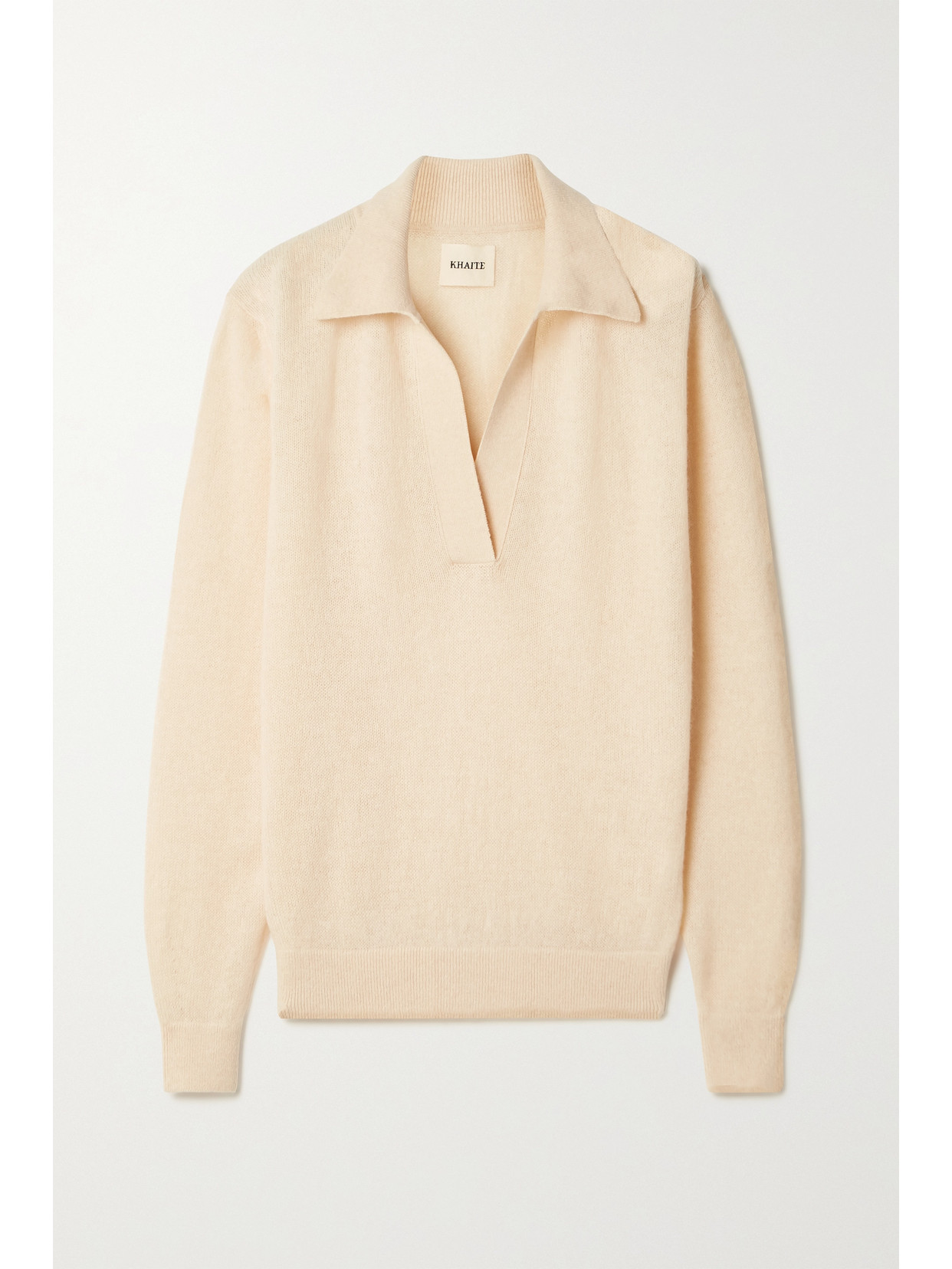 Khaite Jo Stretch Cashmere Polo Sweater In Ecru