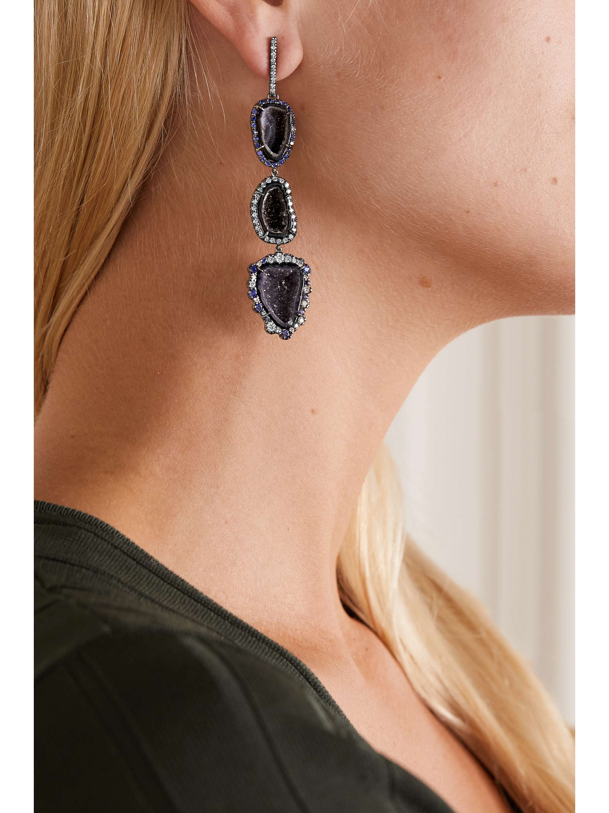 KIMBERLY MCDONALD 18-karat blackened white gold multi-stone earrings