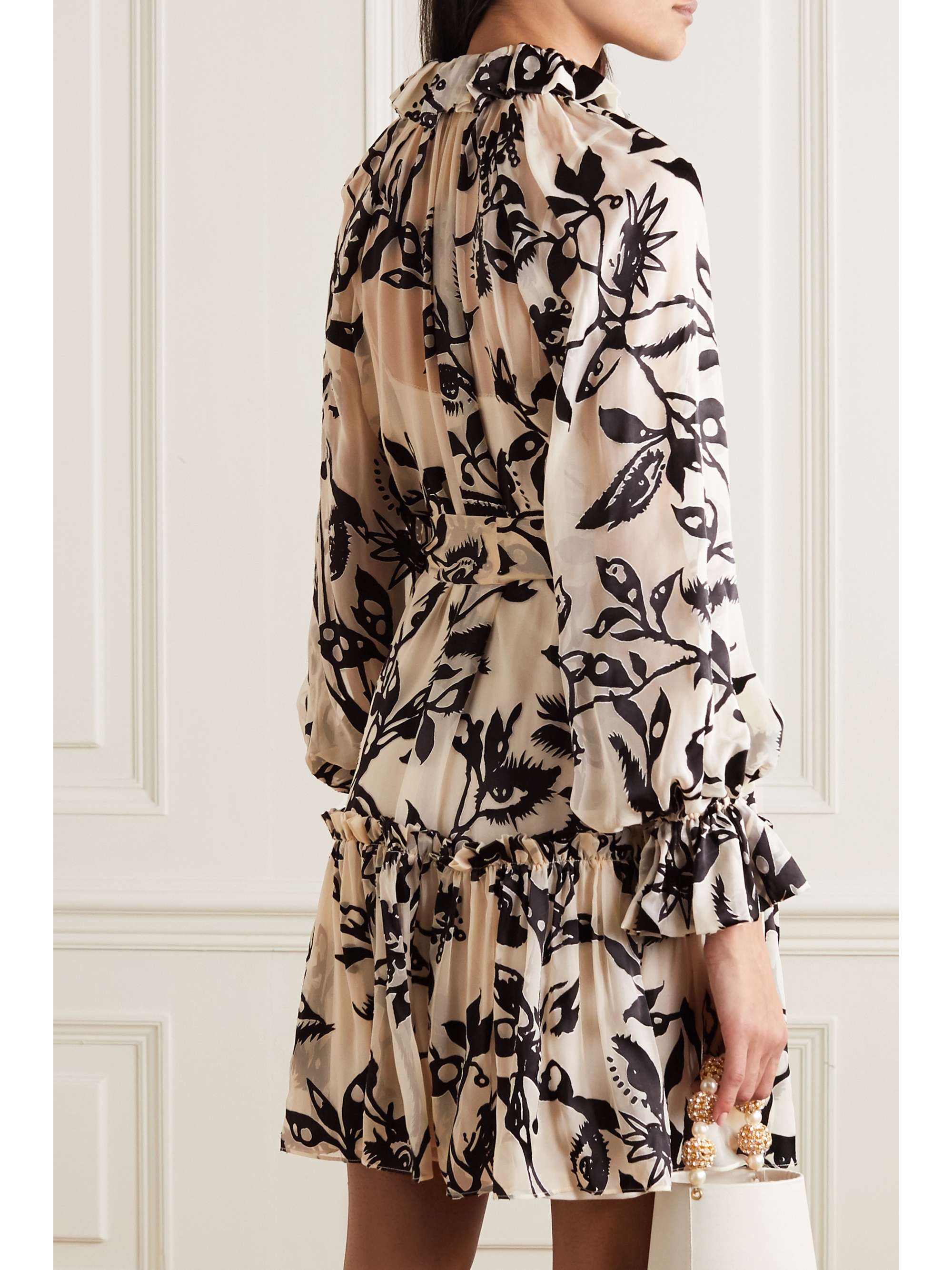 ZIMMERMANN Ladybeetle pussy-bow ruffled devoré-velvet mini dress
