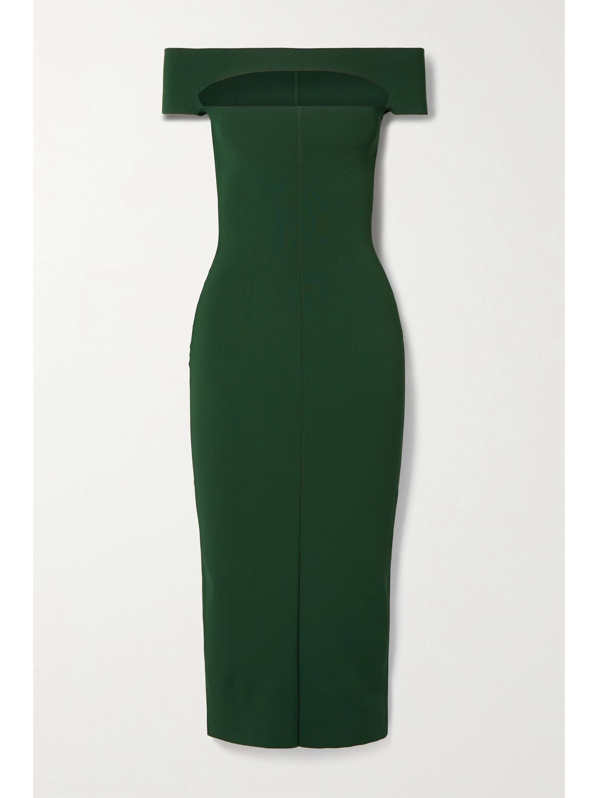 off the shoulder green midi dress