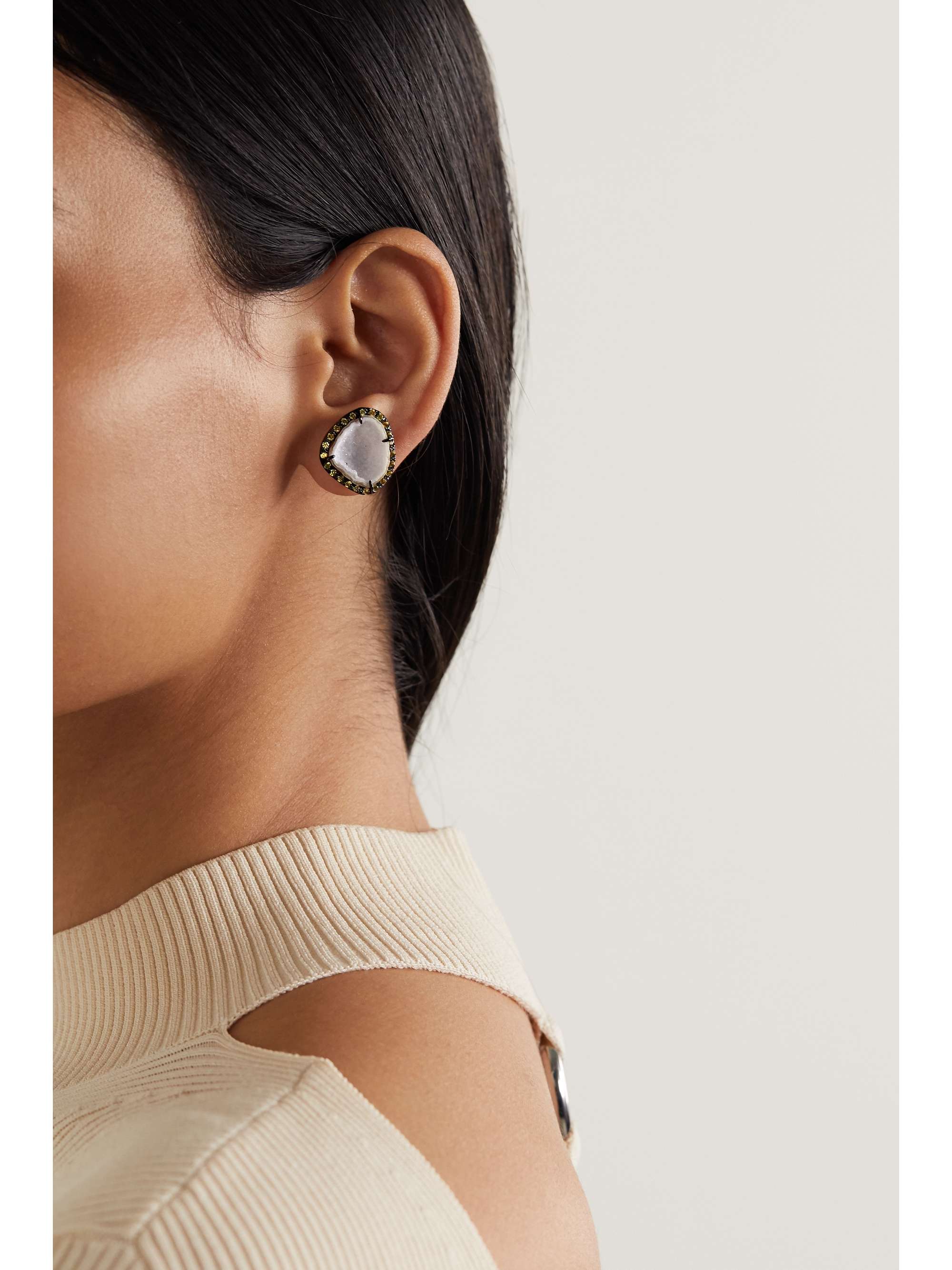 KIMBERLY MCDONALD 18-karat blackened white gold, geode and sapphire earrings