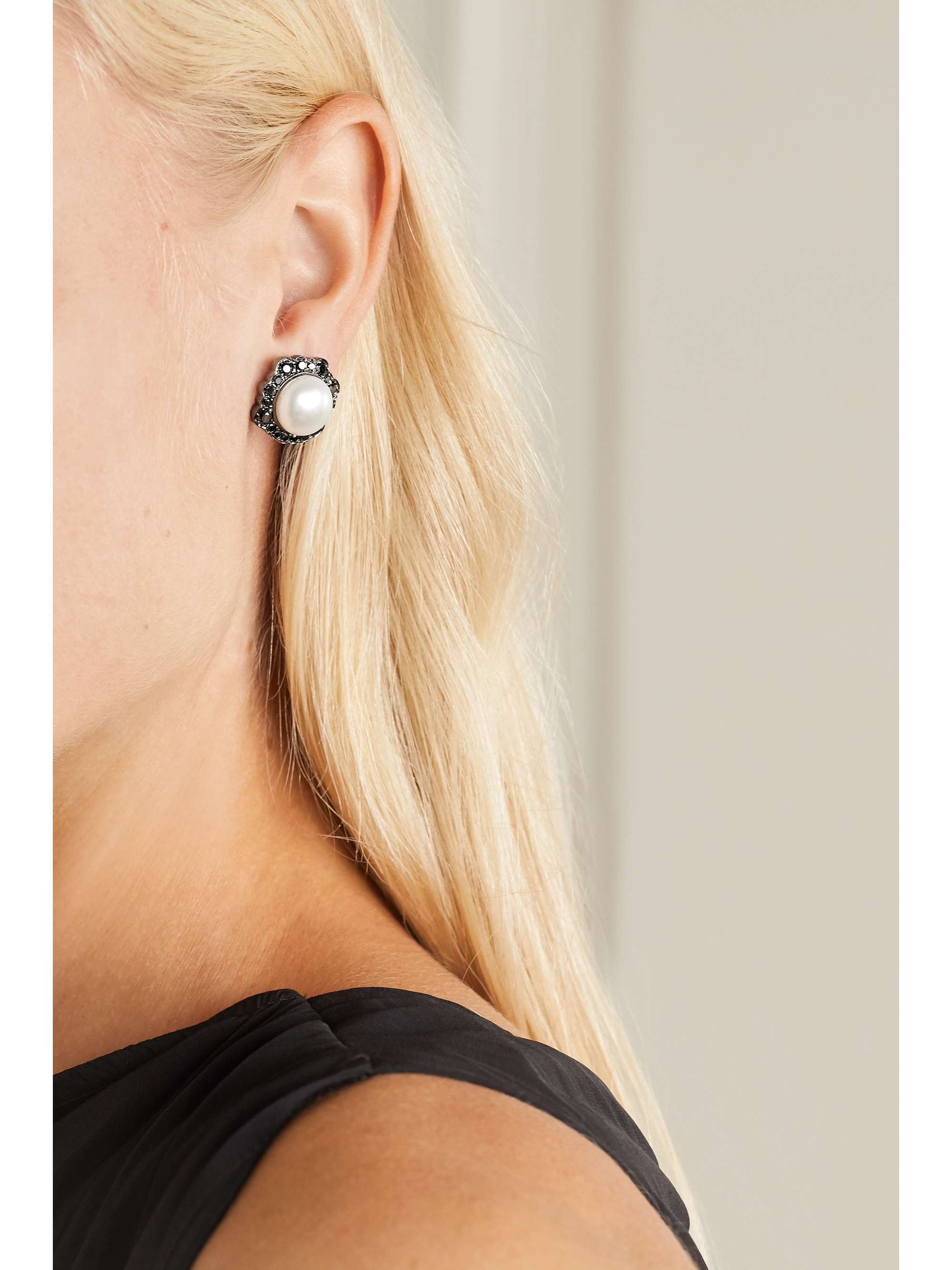 KIMBERLY MCDONALD 18-karat blackened white gold, pearl and diamond earrings