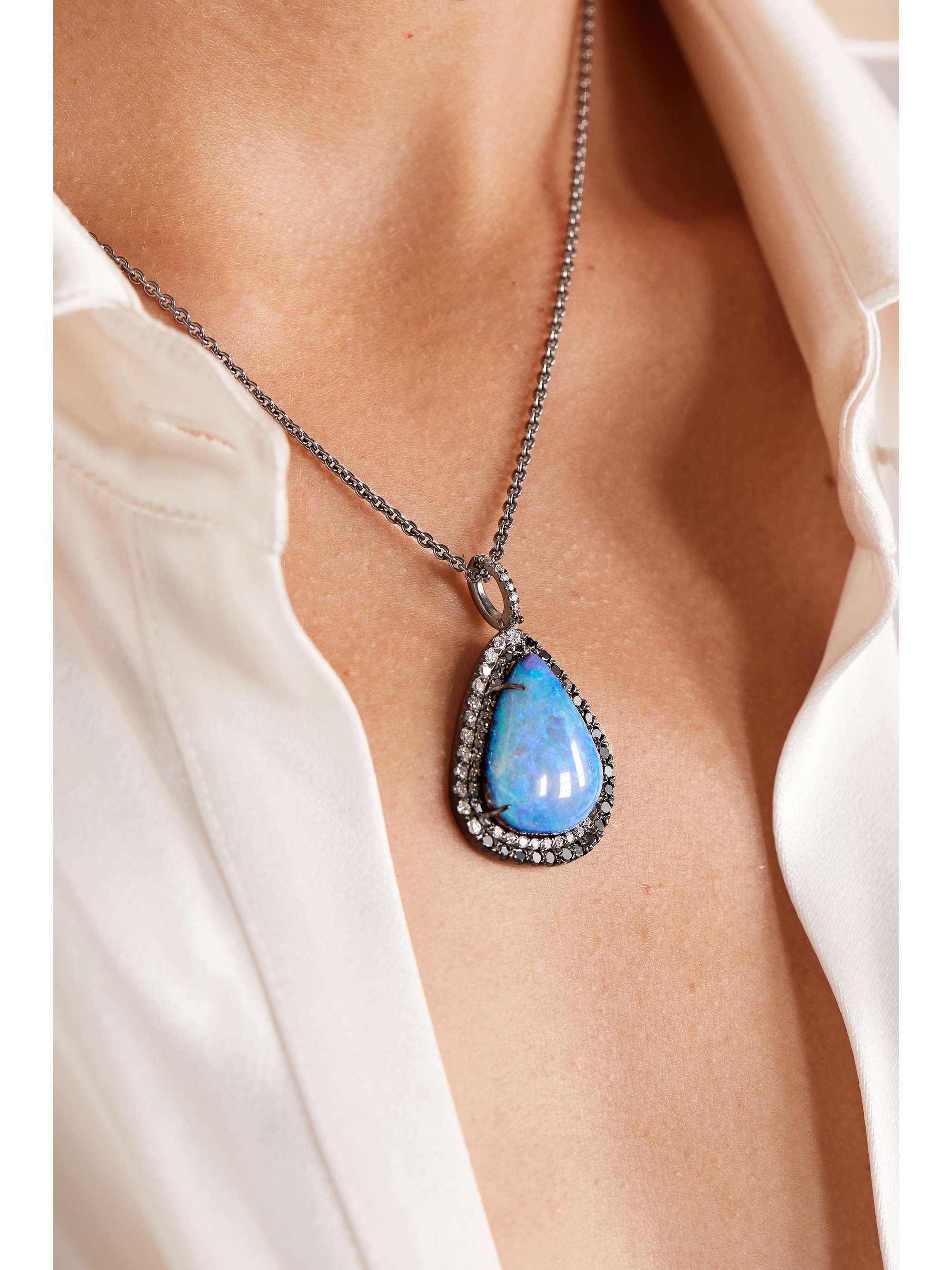 KIMBERLY MCDONALD + NET SUSTAIN 18-karat blackened white gold, opal and diamond necklace