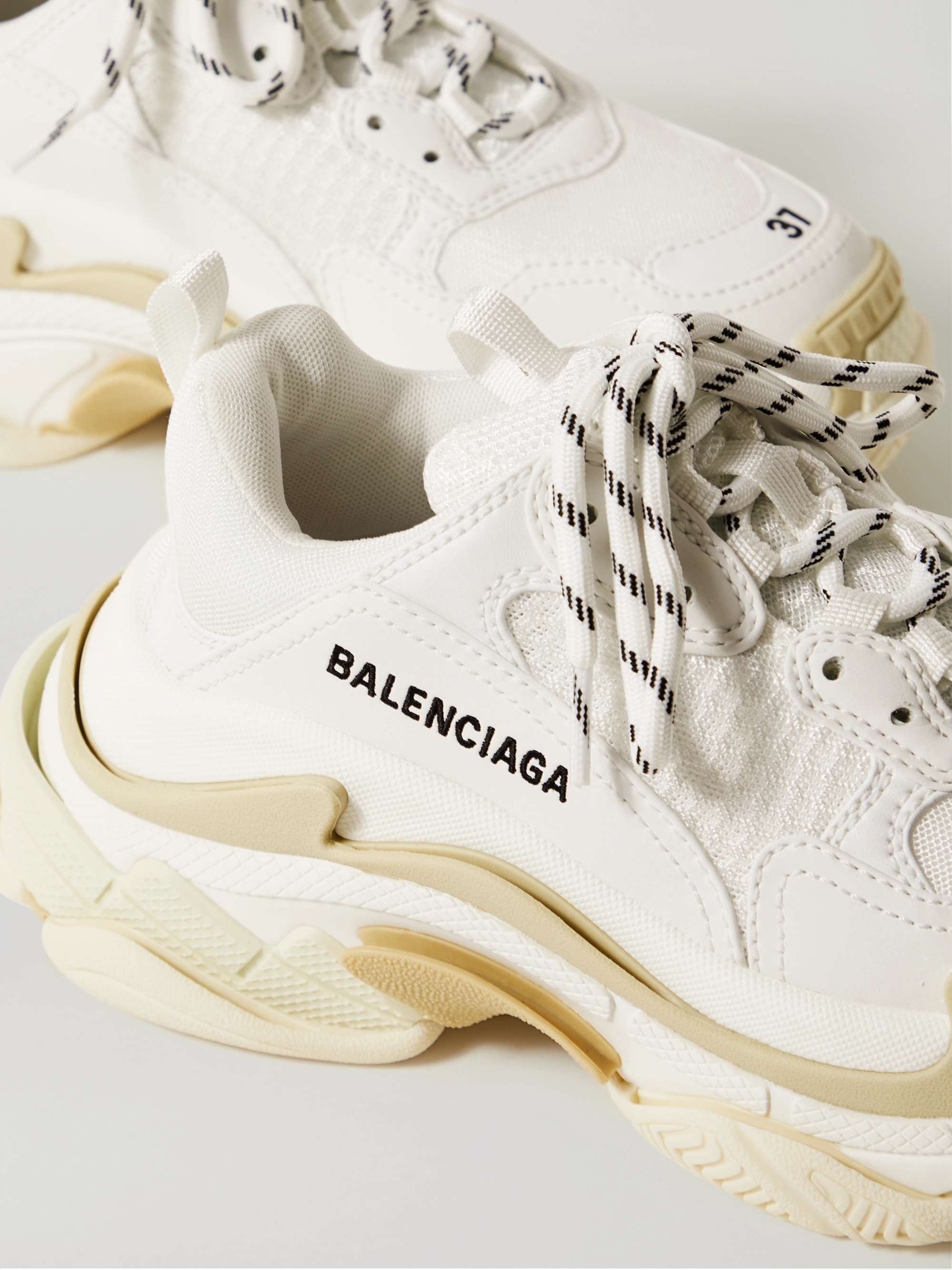 BALENCIAGA Triple S logo-embroidered faux leather, faux nubuck and