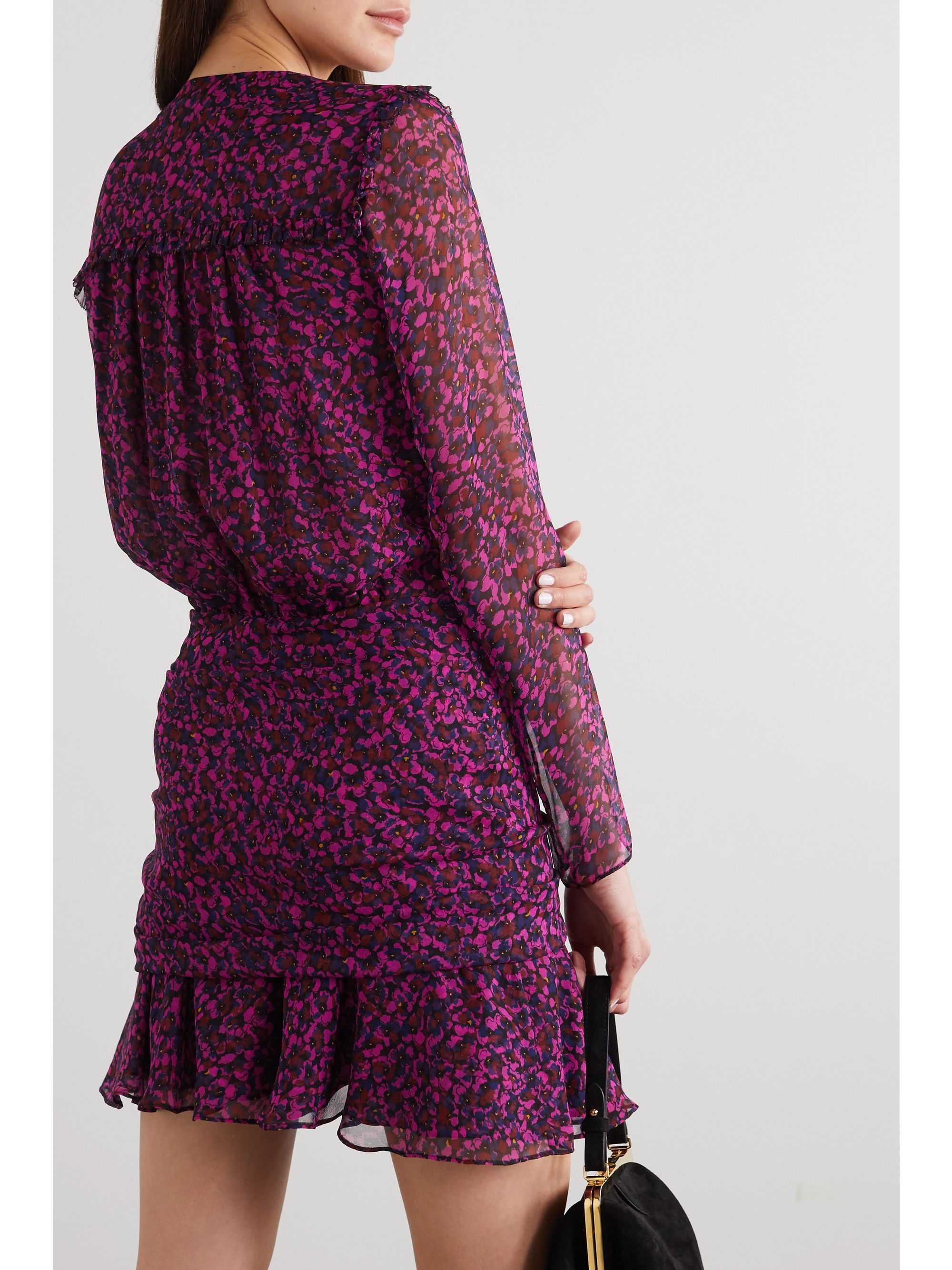 ruched chiffon mini dress