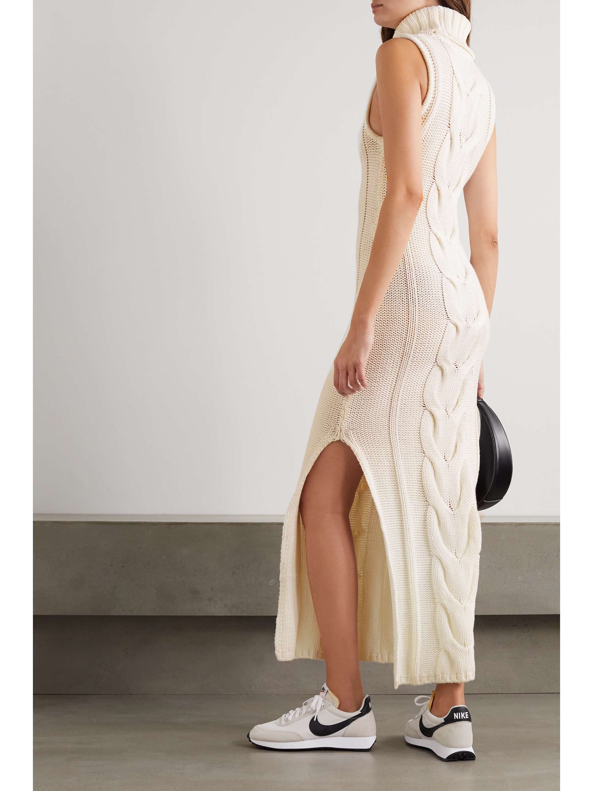 STAUD Aubrey cable-knit cotton-blend turtleneck maxi dress