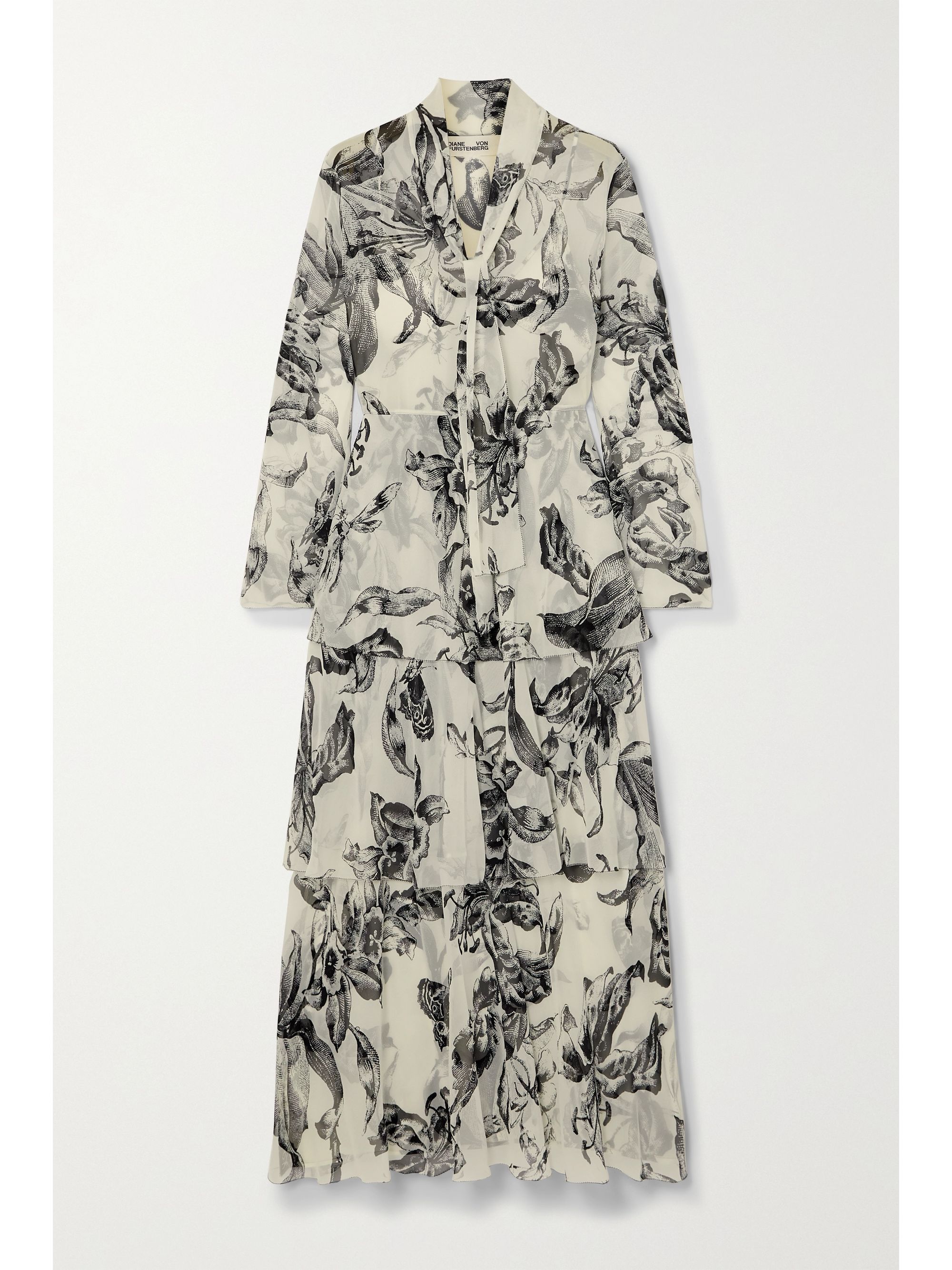 Ivory Anastasia Tiered Floral Print Silk Chiffon Maxi Dress Diane Von Furstenberg Net A Porter