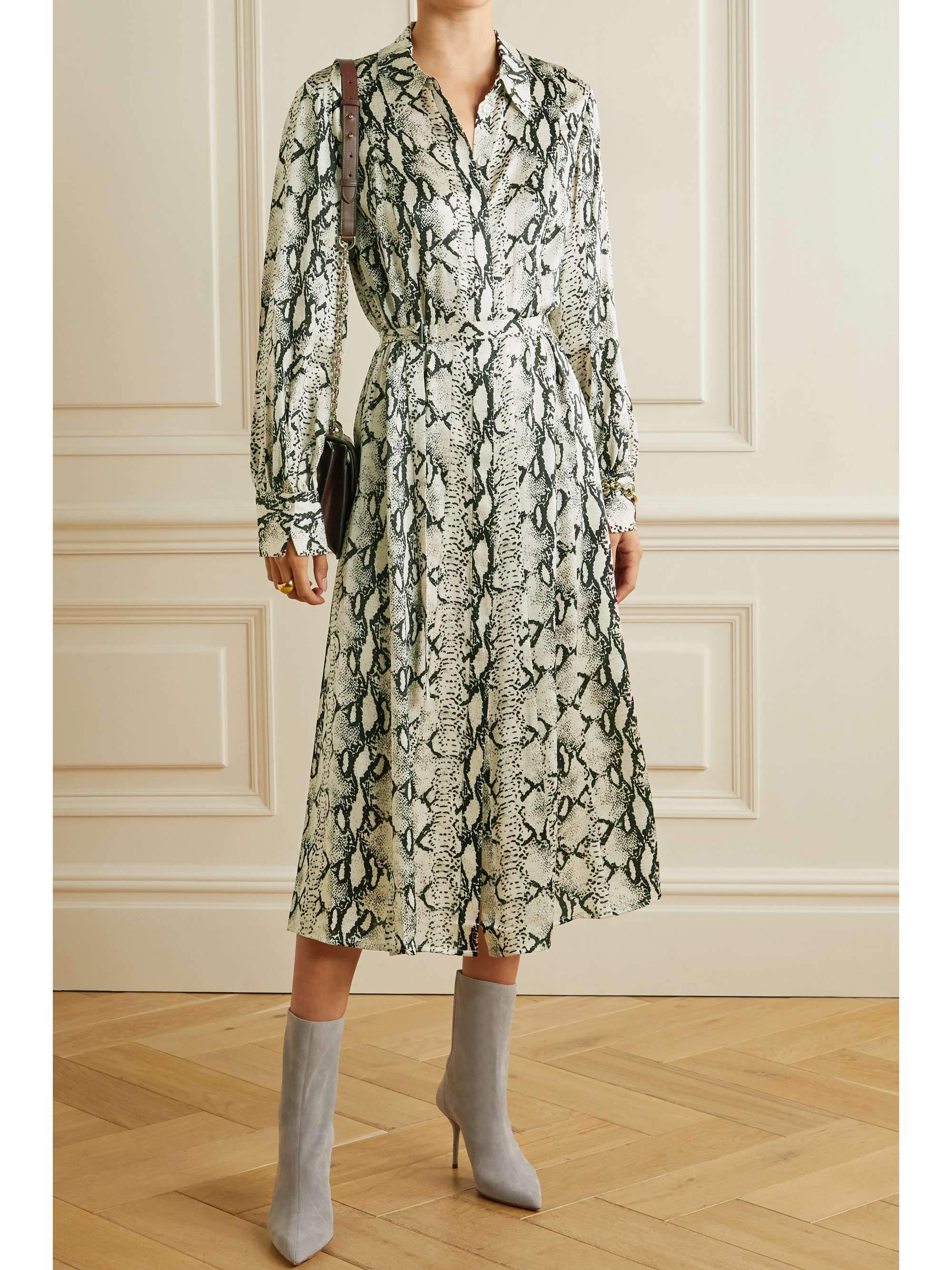 JASON WU Belted snake-print silk-satin midi shirt dress | NET-A-PORTER