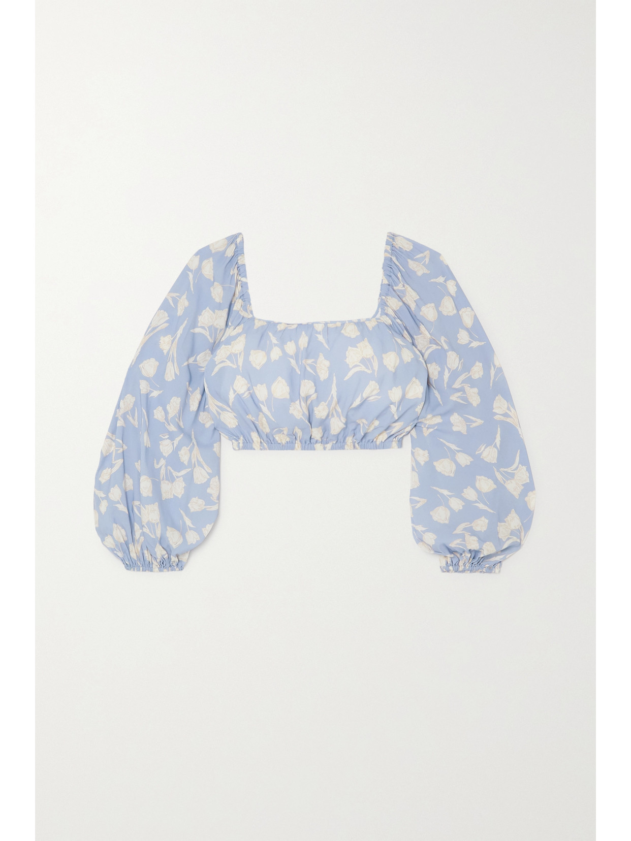 Peony + Net Sustain Cropped Floral-print Woven Top In Sky Blue
