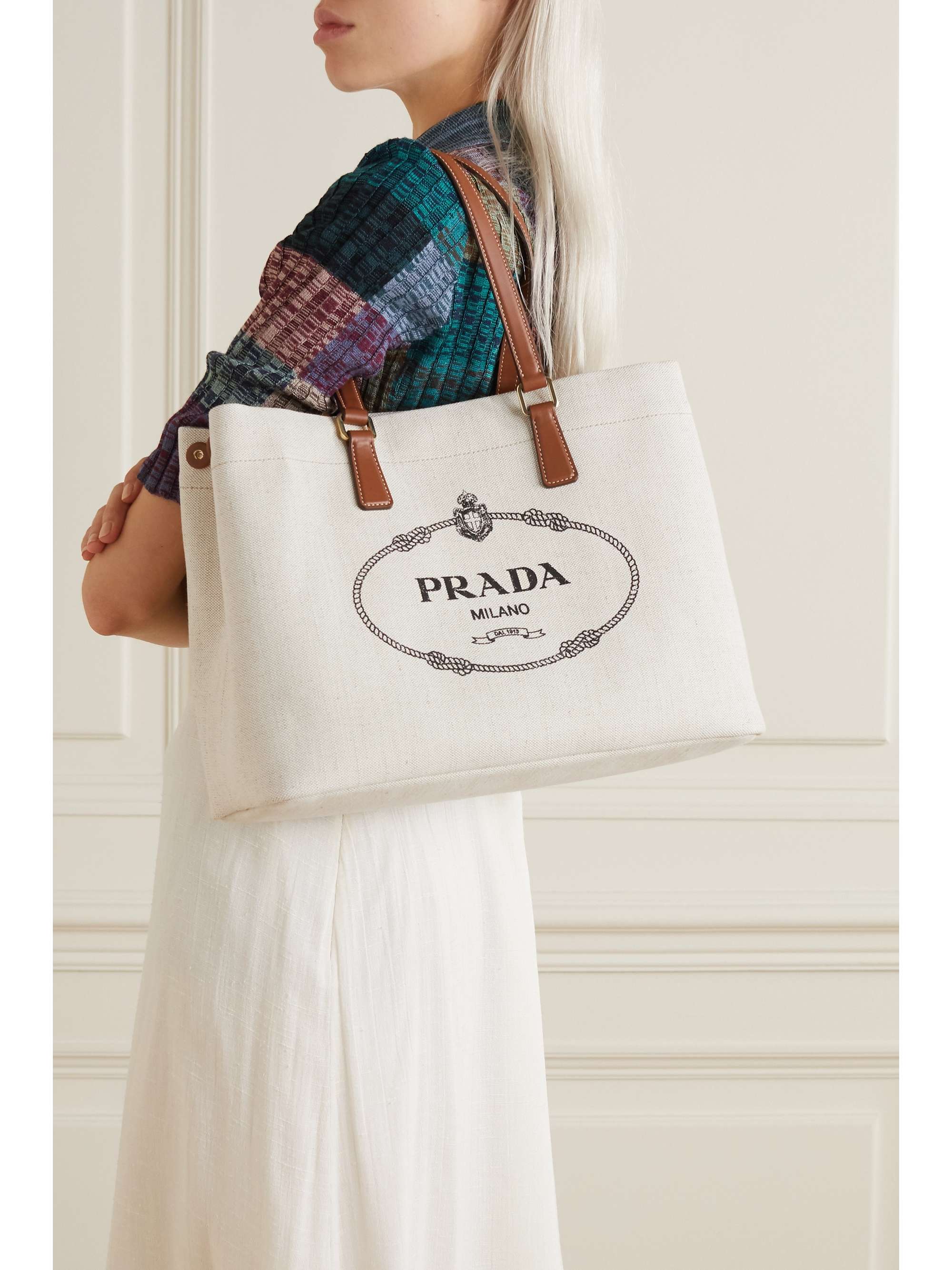 PRADA Large printed leather-trimmed canvas tote | NET-A-PORTER