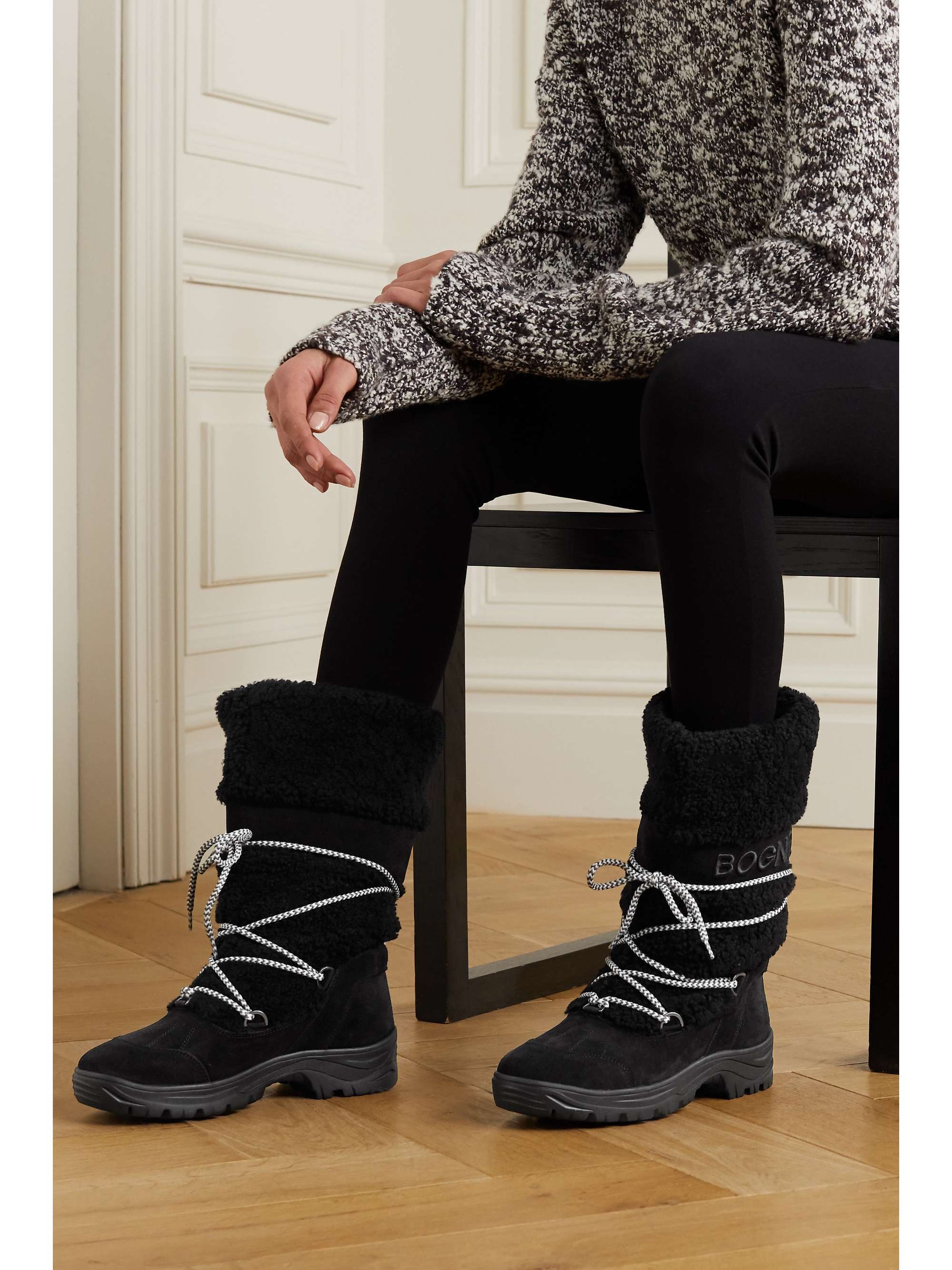 BOGNER Alta Badia embroidered suede and shearling snow boots
