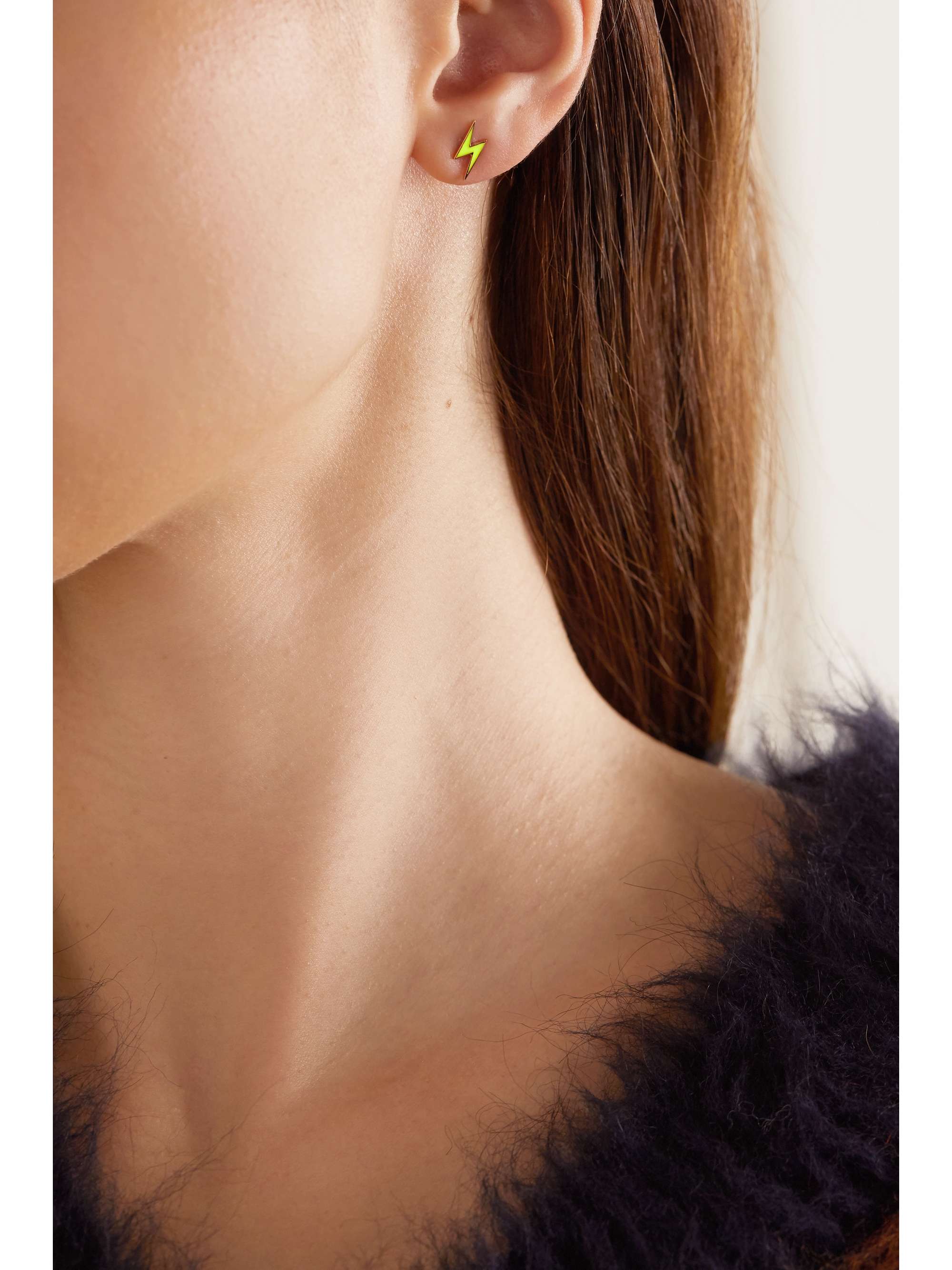 ALISON LOU Lightning Bolt 14-karat gold and enamel earring