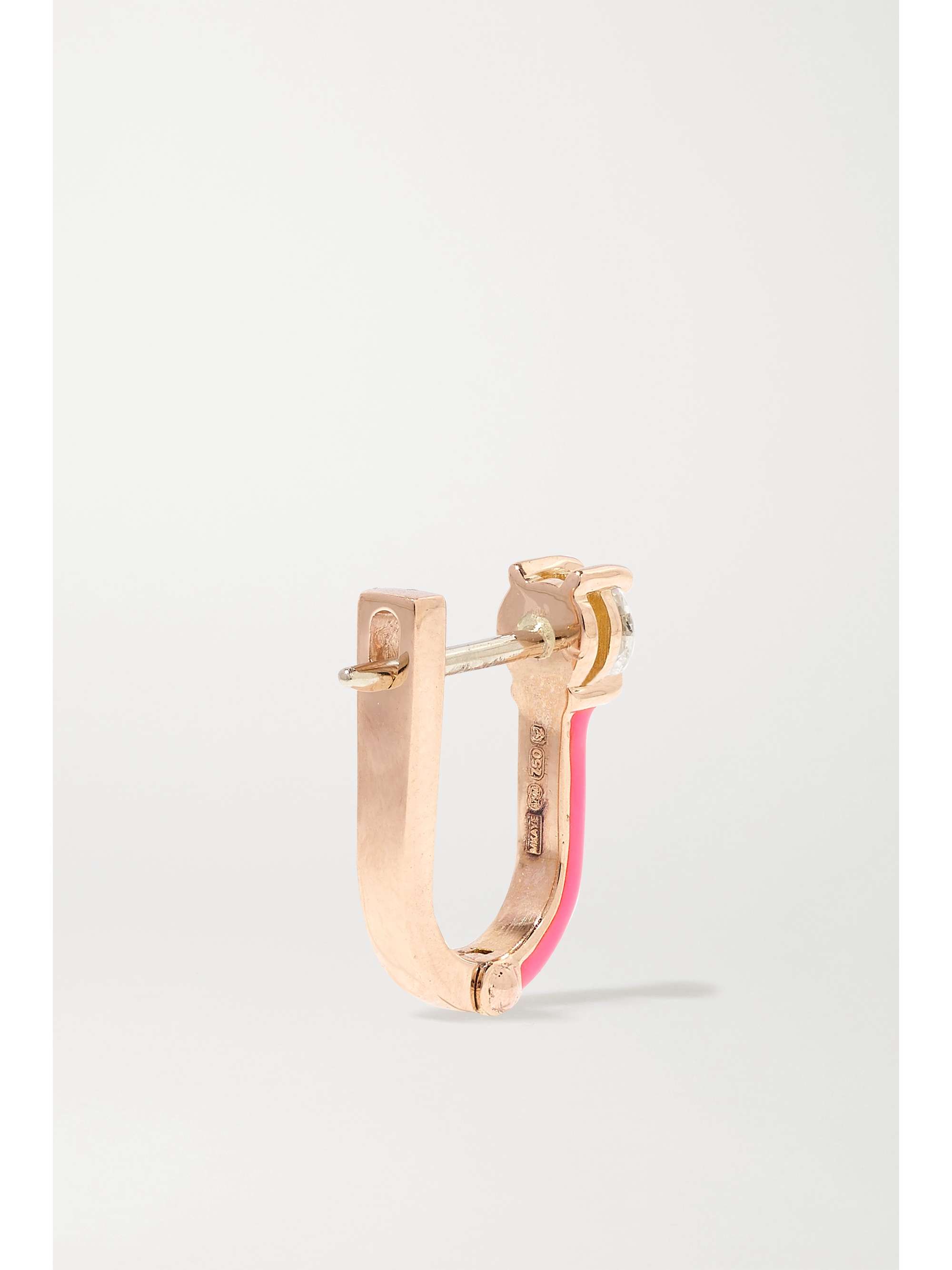 MELISSA KAYE Aria U Huggie 18-karat rose gold, enamel and diamond hoop earrings