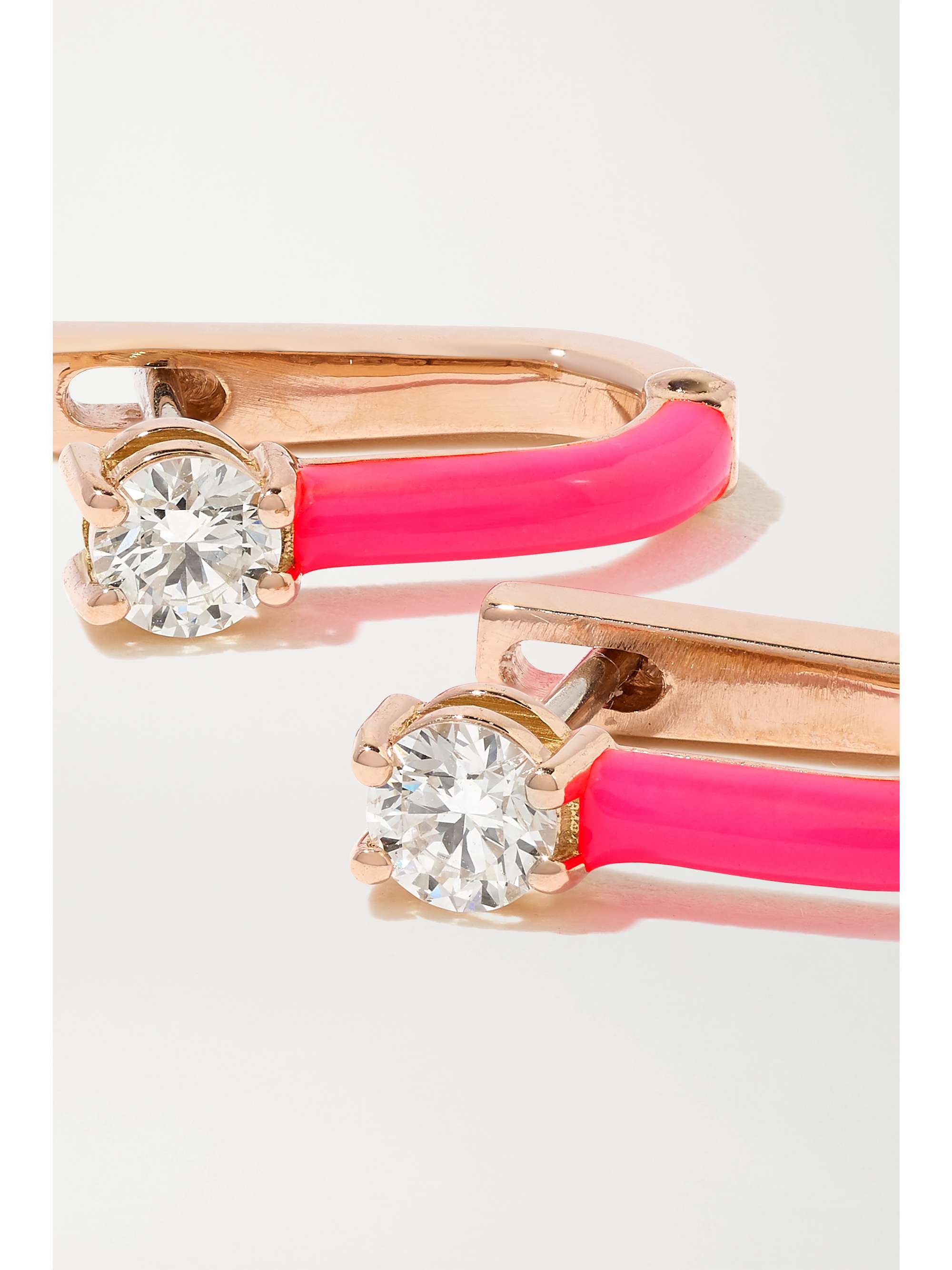 MELISSA KAYE Aria U Huggie 18-karat rose gold, enamel and diamond hoop earrings