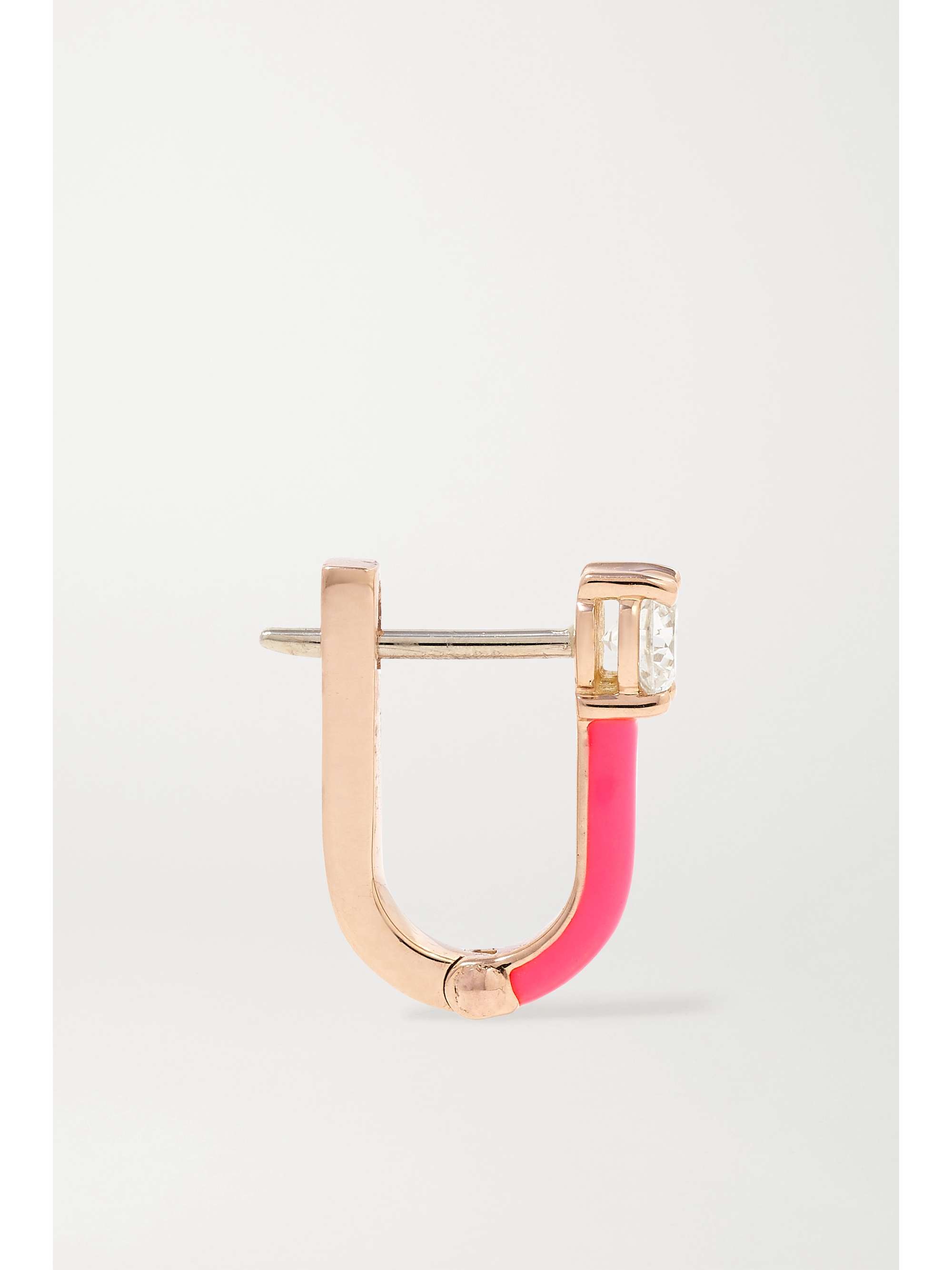 MELISSA KAYE Aria U Huggie 18-karat rose gold, enamel and diamond hoop earrings