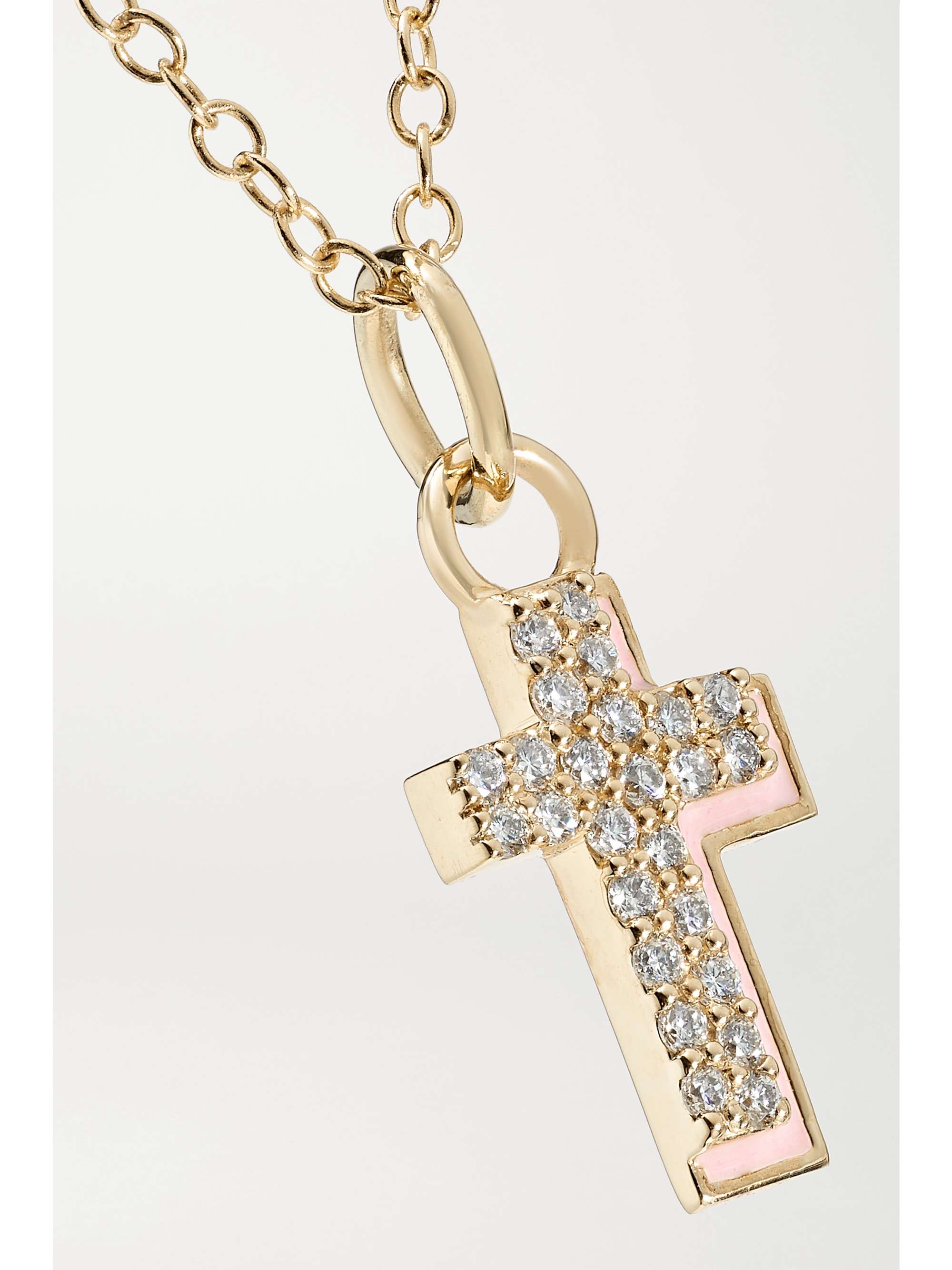 ALISON LOU Cross 14-karat gold, diamond and enamel necklace