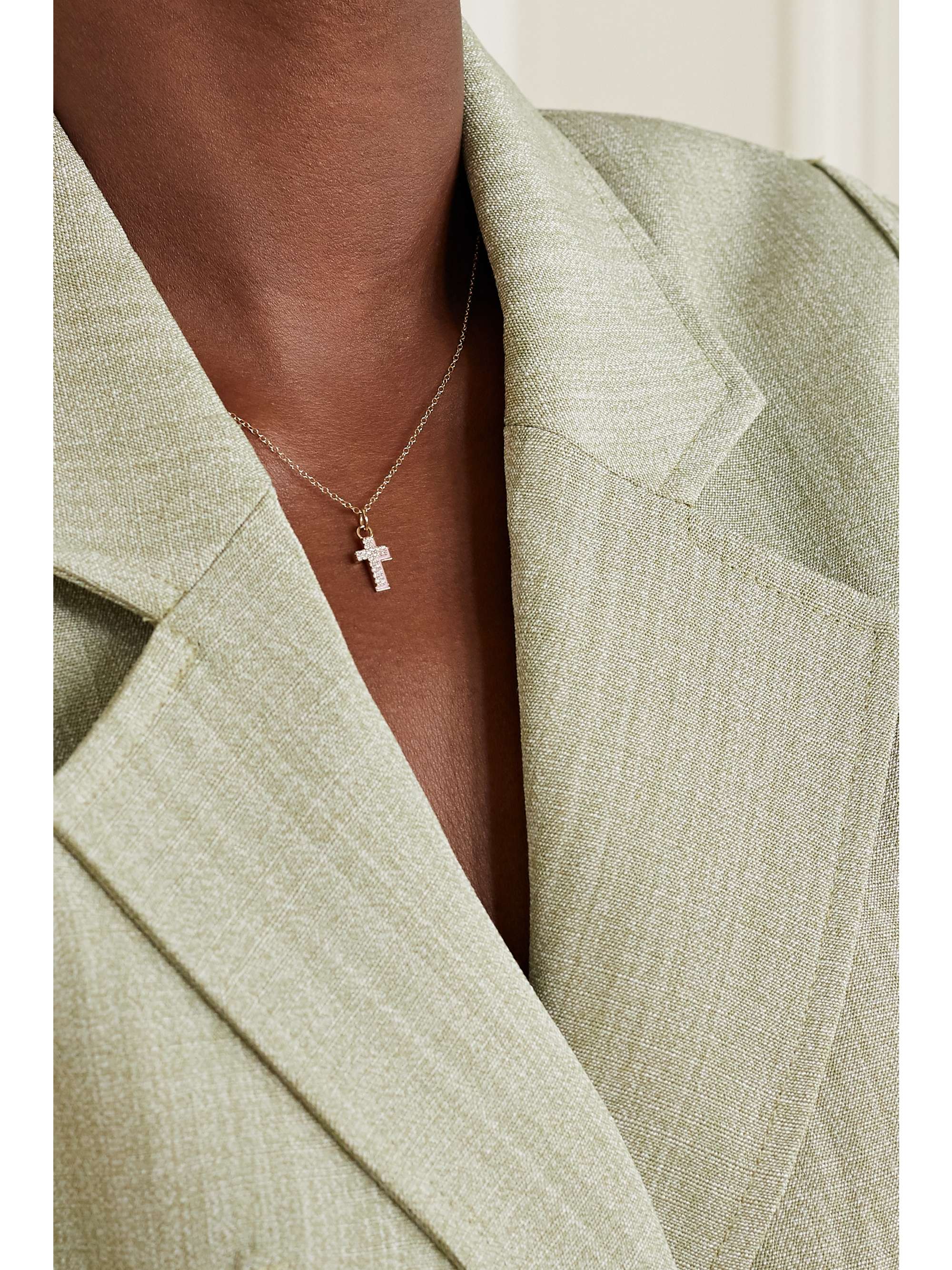 ALISON LOU Cross 14-karat gold, diamond and enamel necklace