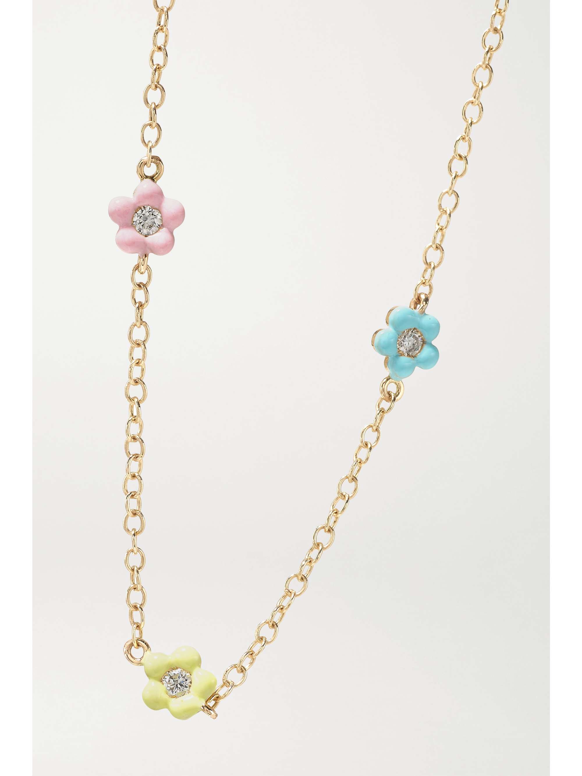 ALISON LOU Mini Flower By The Yard 14-karat gold, diamond and enamel bracelet