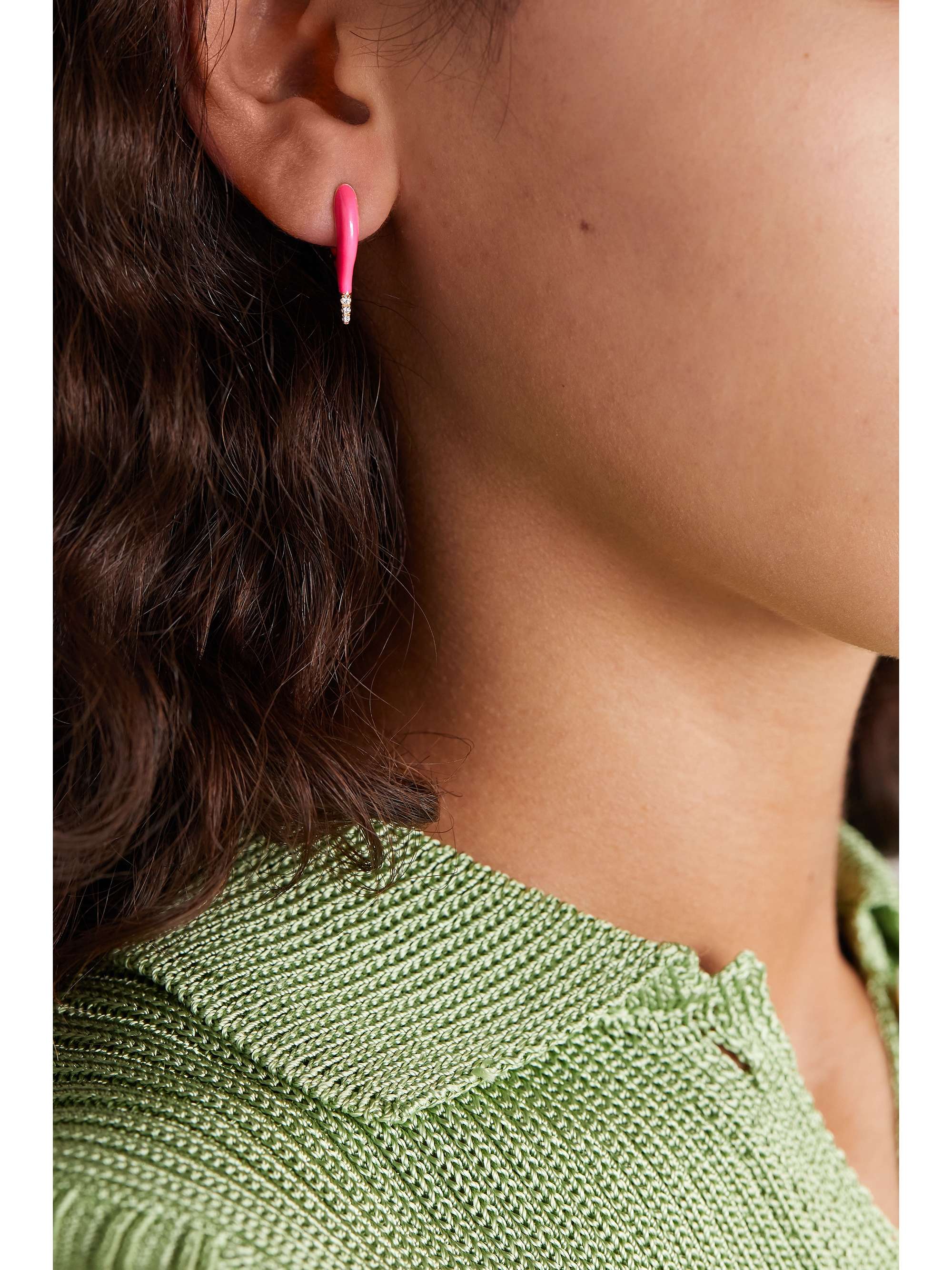 MELISSA KAYE Lola mini 18-karat rose gold, diamond and enamel earrings