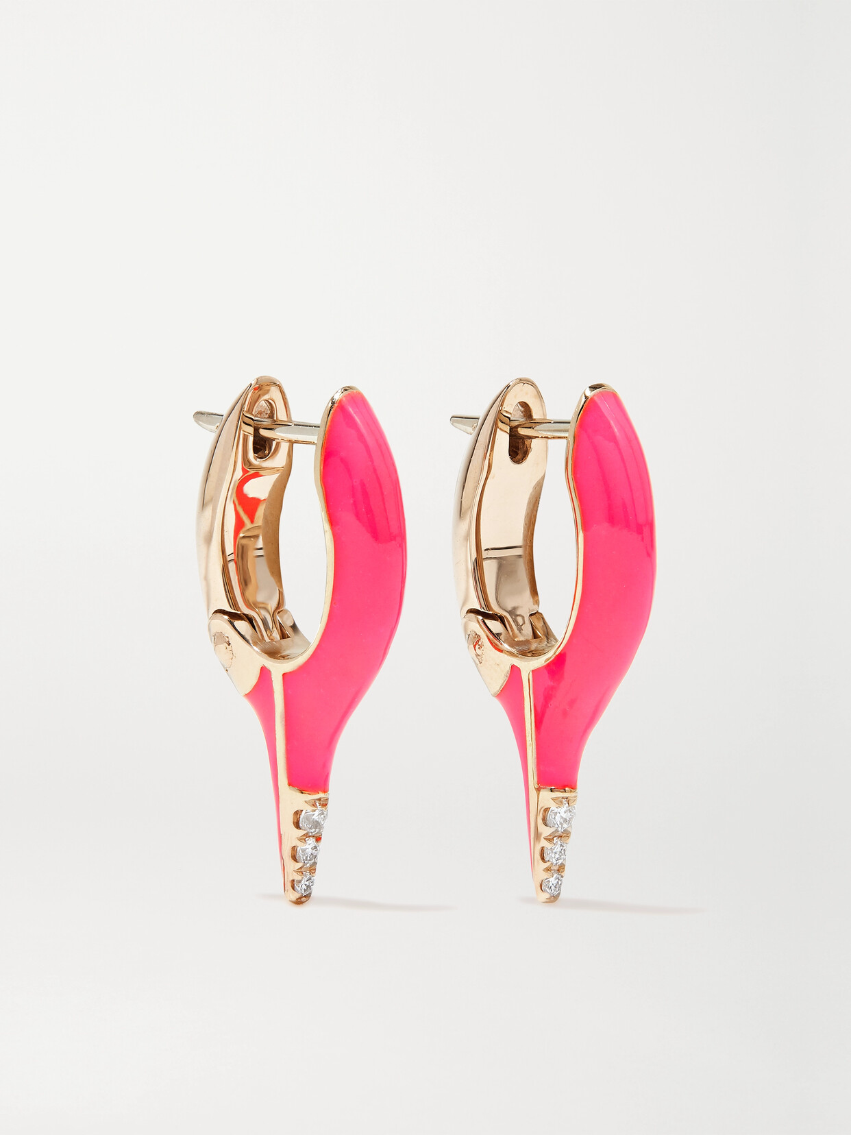 Melissa Kaye Lola Mini 18-karat Rose Gold, Diamond And Enamel Earrings