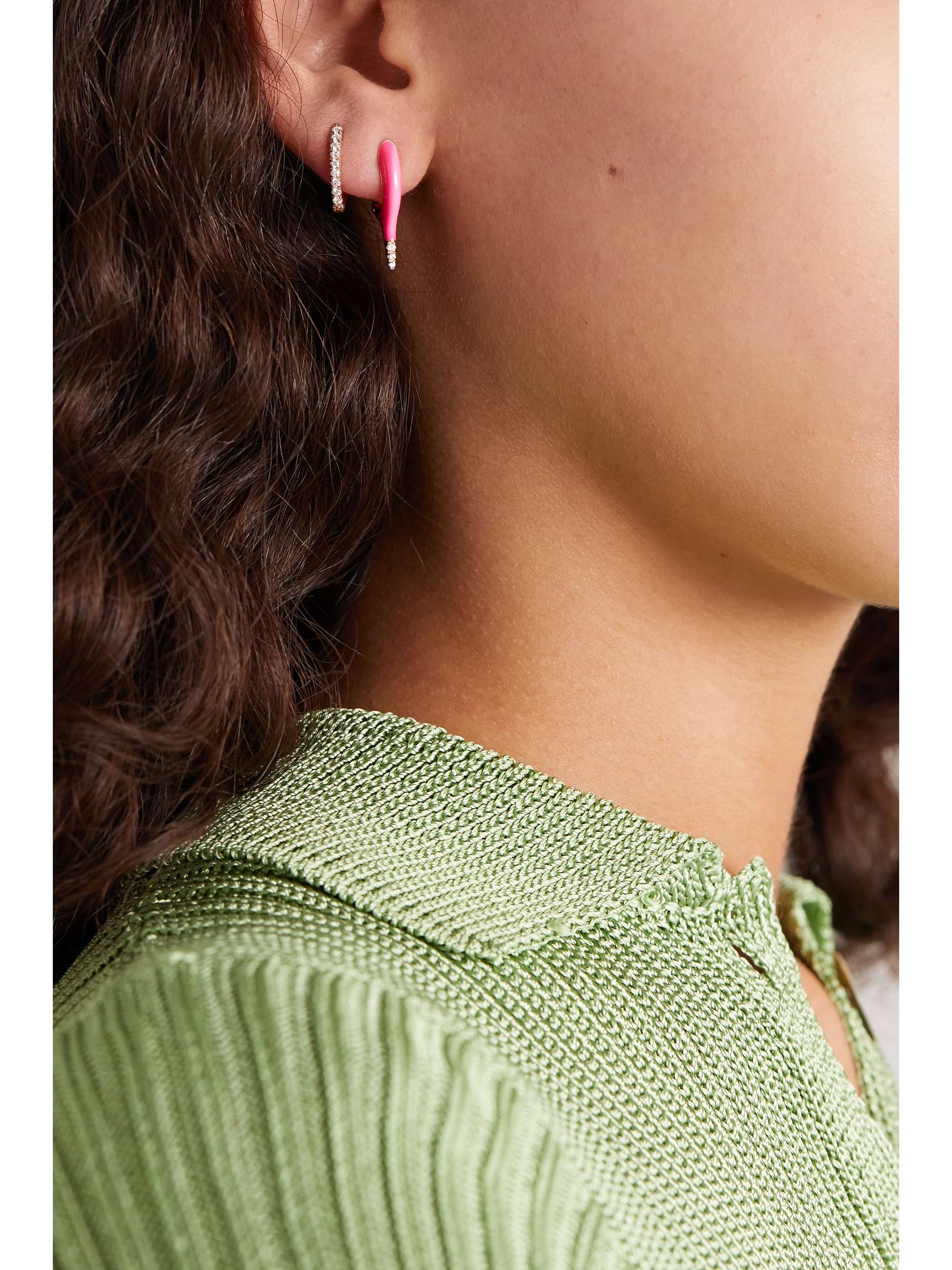 MELISSA KAYE Lola mini 18-karat rose gold, diamond and enamel earrings