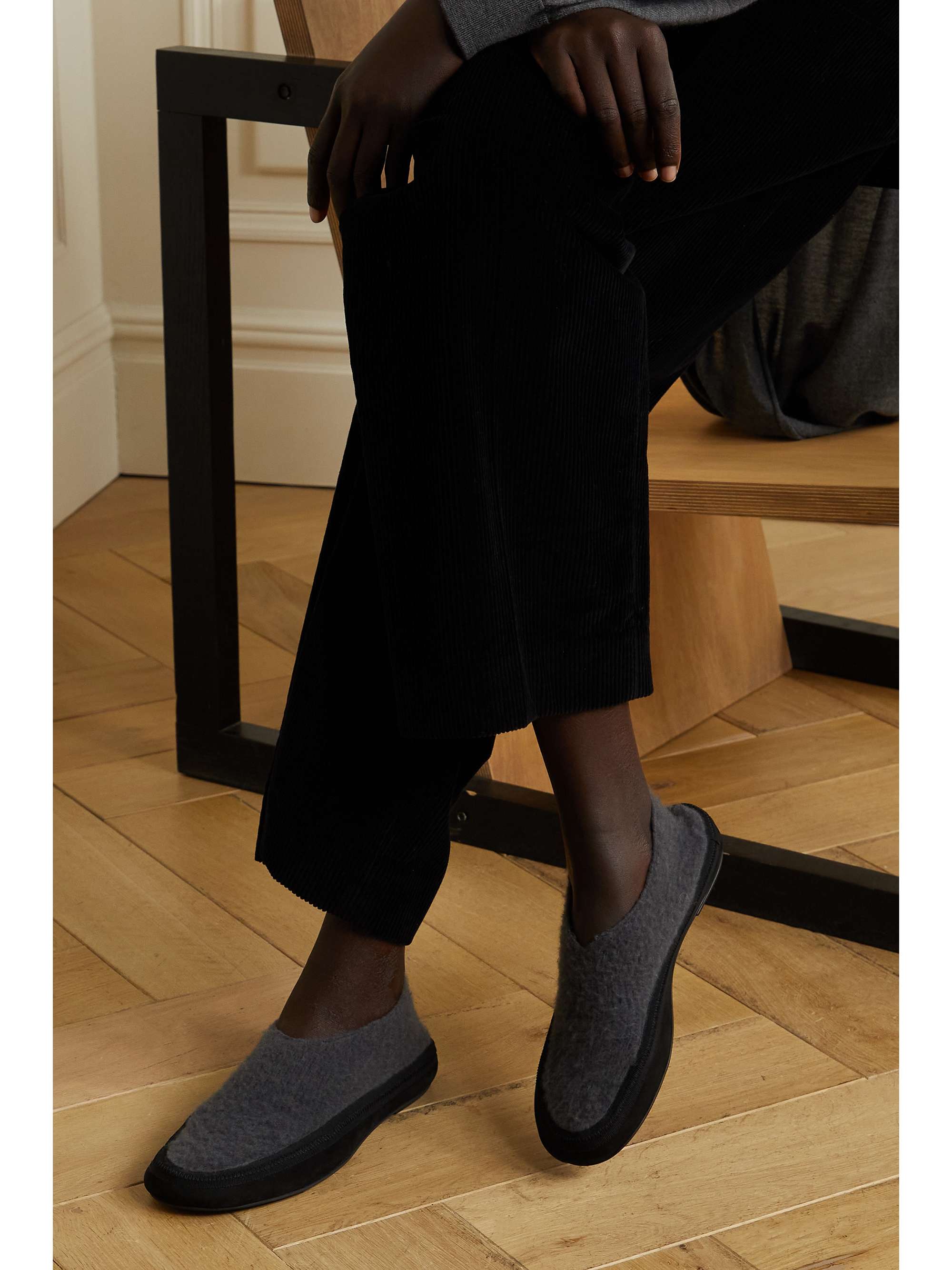 THE ROW Fairy grosgrain and suede-trimmed cashmere slippers