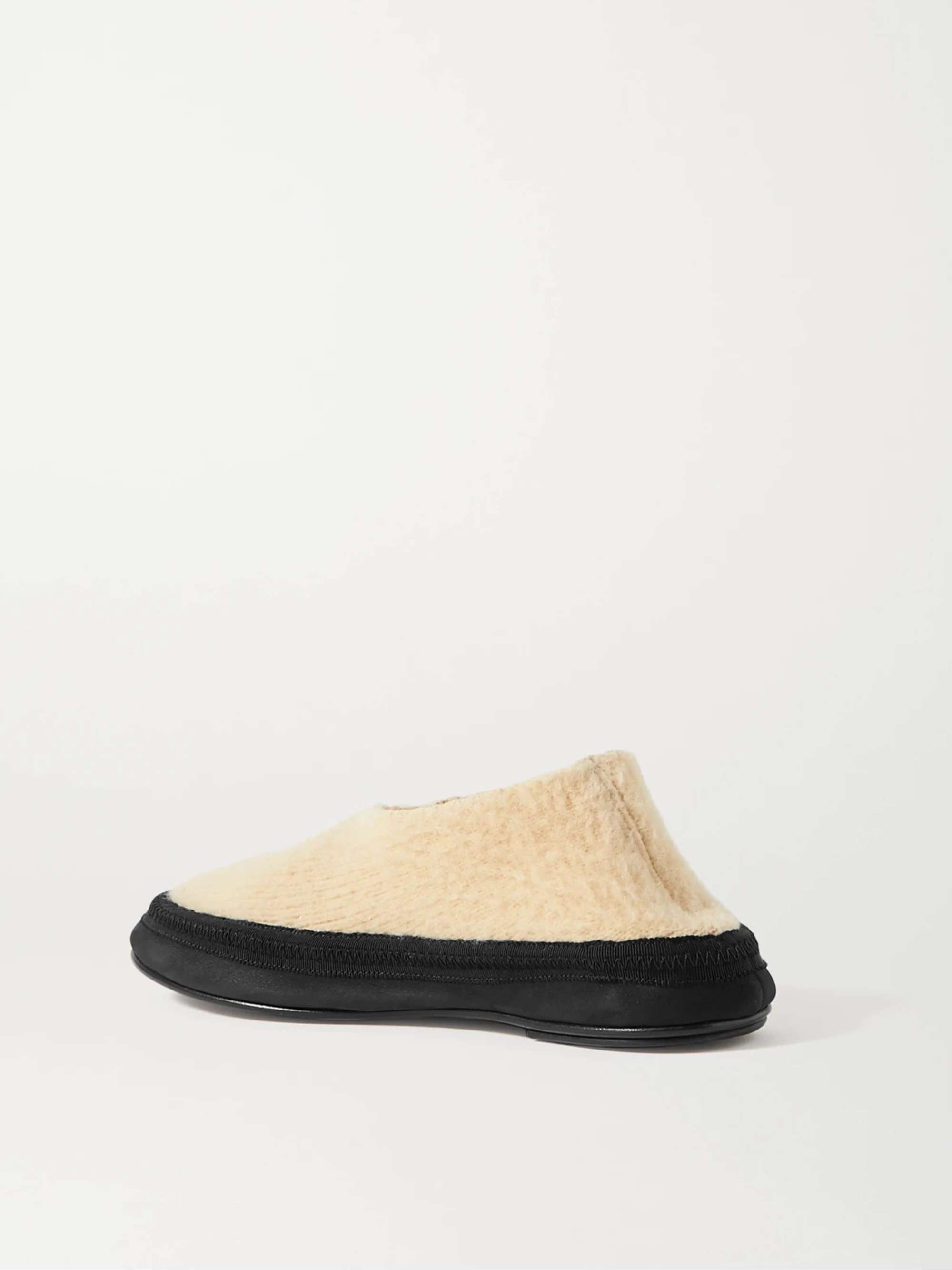 THE ROW Fairy grosgrain and suede-trimmed cashmere slippers