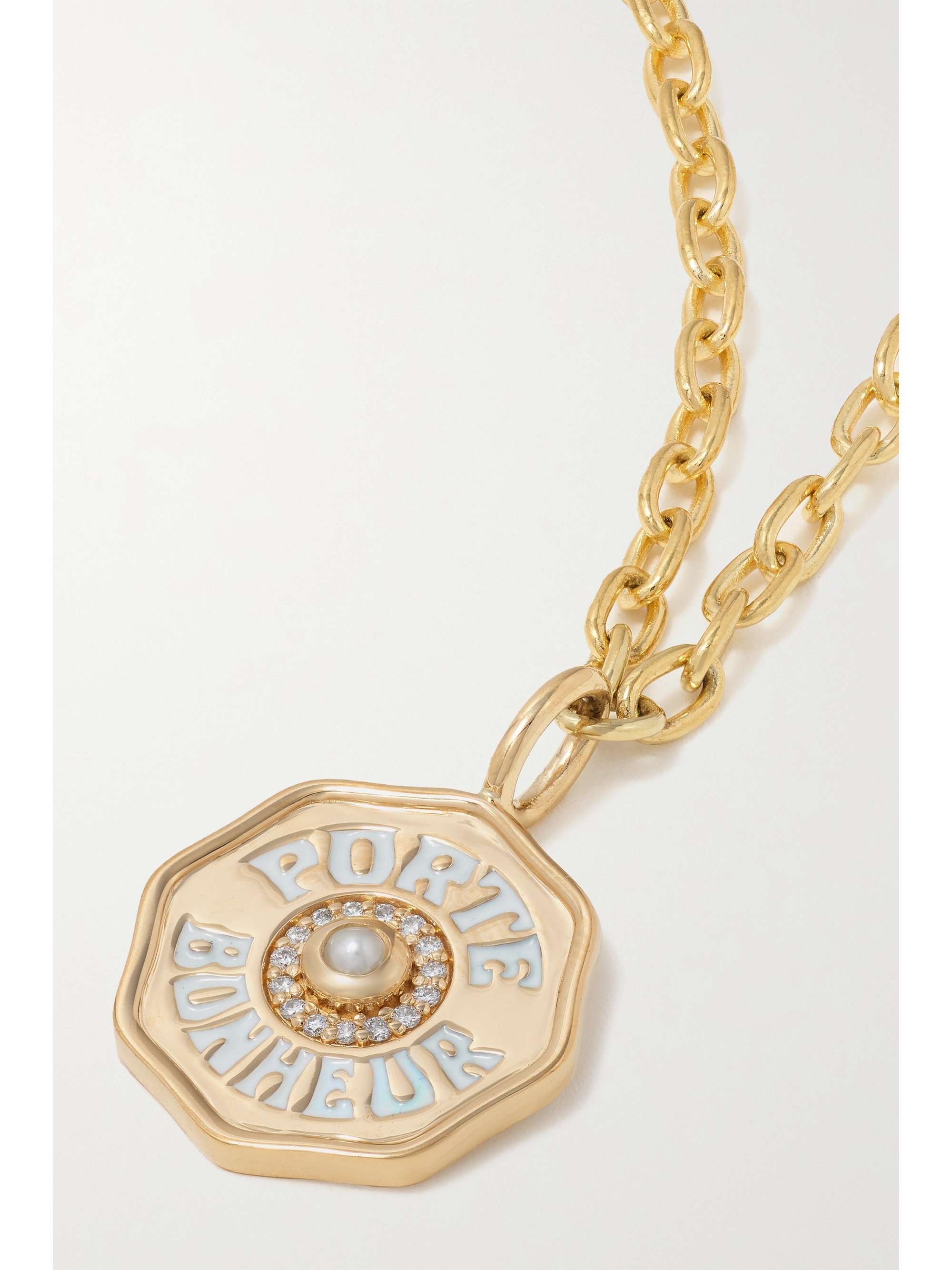 MARLO LAZ Mini Porte Bonheur Coin 14-karat gold, enamel and tourmaline bracelet
