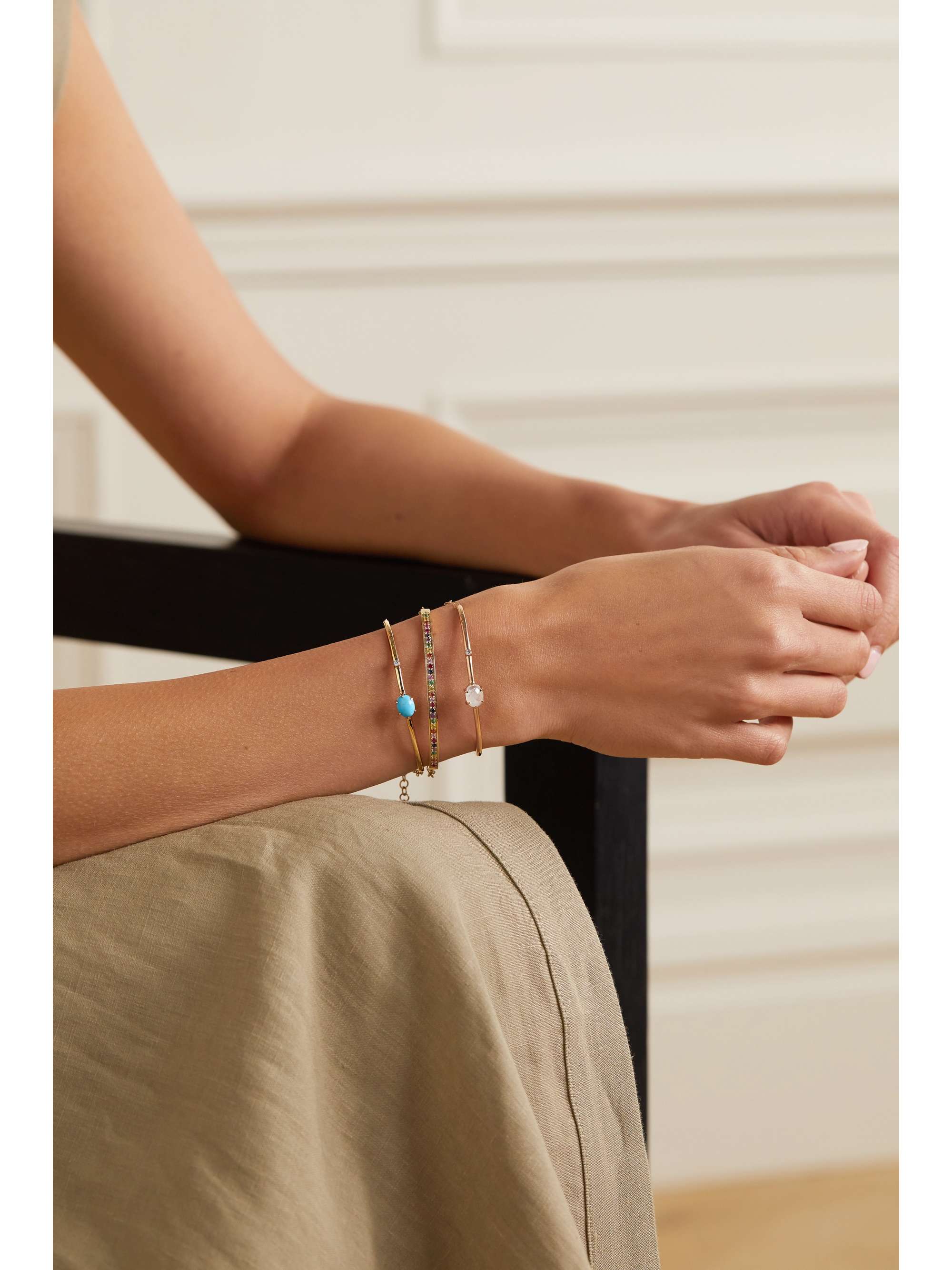 ANDREA FOHRMAN Mini Cosmo 14-karat gold, chrysoprase and diamond bracelet