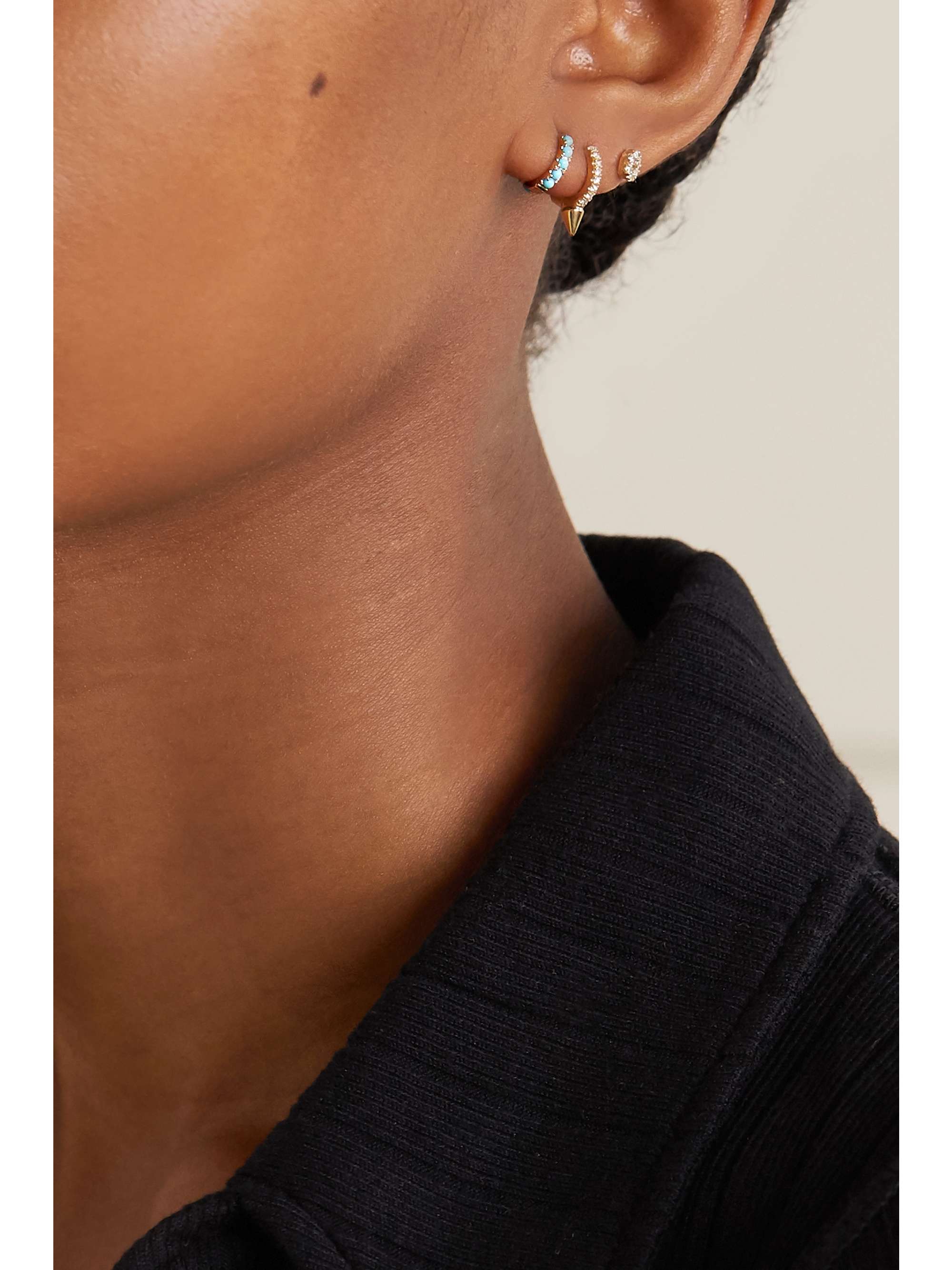 MARIA TASH 6.5mm 14-karat gold turquoise hoop earring