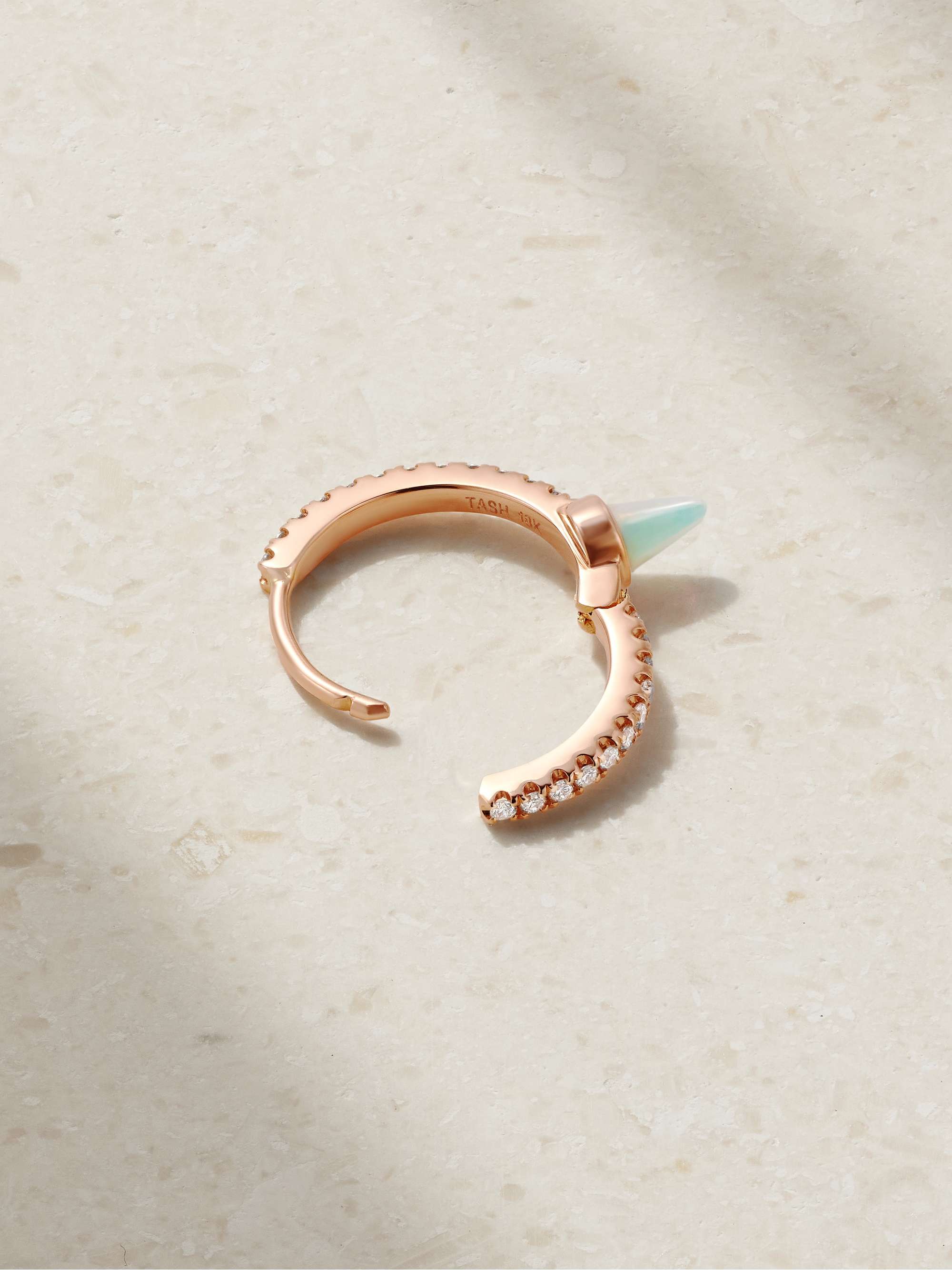 MARIA TASH 9.5mm 18-karat rose gold, diamond and opal hoop earring