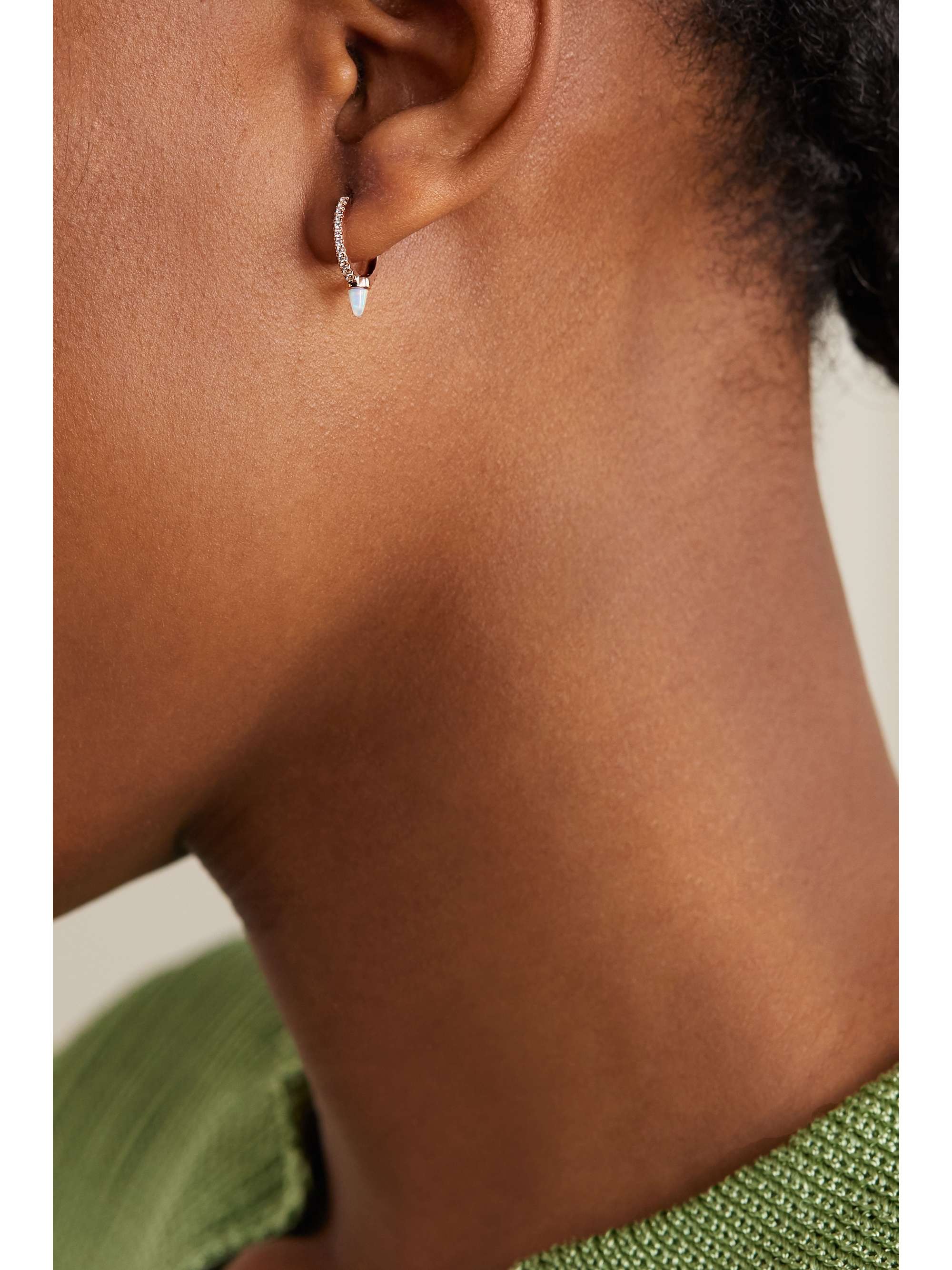 MARIA TASH 9.5mm 18-karat rose gold, diamond and opal hoop earring