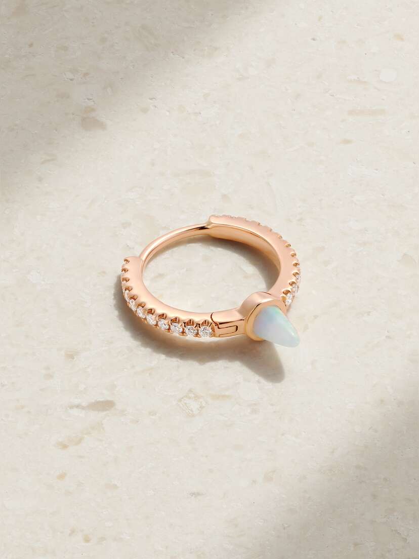 MARIA TASH 9.5mm 18-karat Rose Gold, Diamond And Opal Hoop Earring