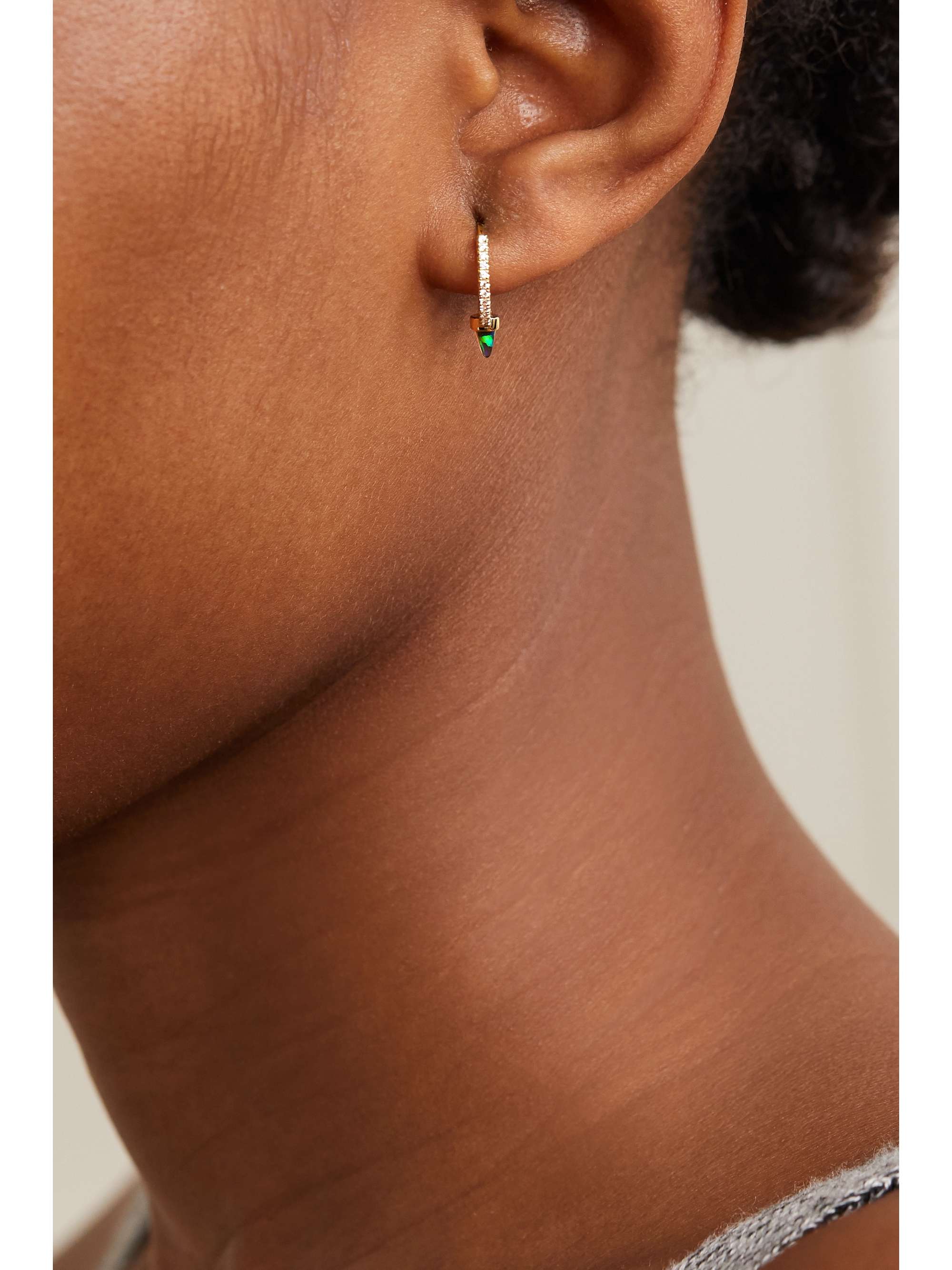 MARIA TASH 9.5mm 18-karat gold, opal and diamond hoop earring