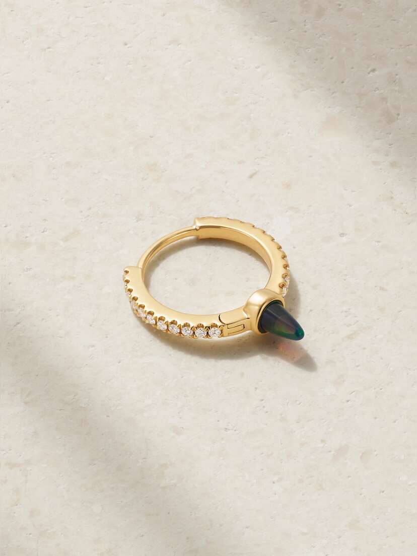 MARIA TASH 9.5mm 18-karat Gold, Opal And Diamond Hoop Earring