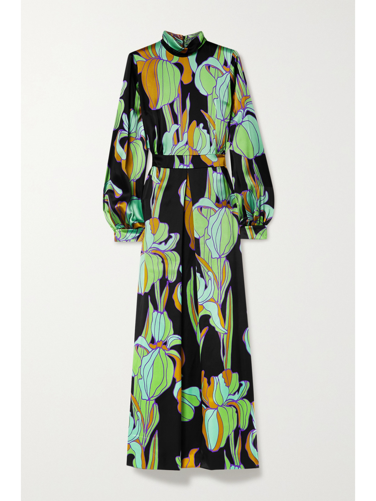 Floral-print Silk-satin Maxi Dress In Green Floral-print Silk-satin Maxi Dress In Green