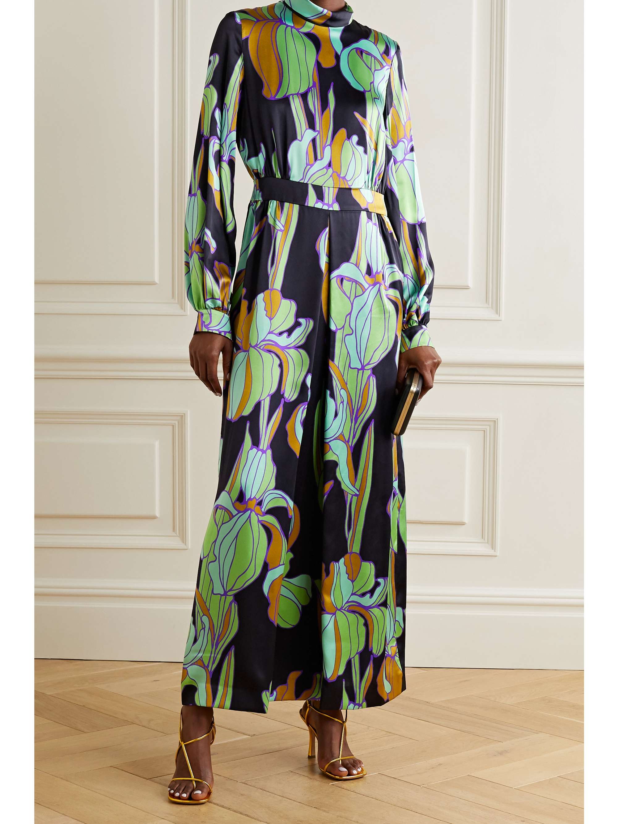 Green floral silk dress Clearance
