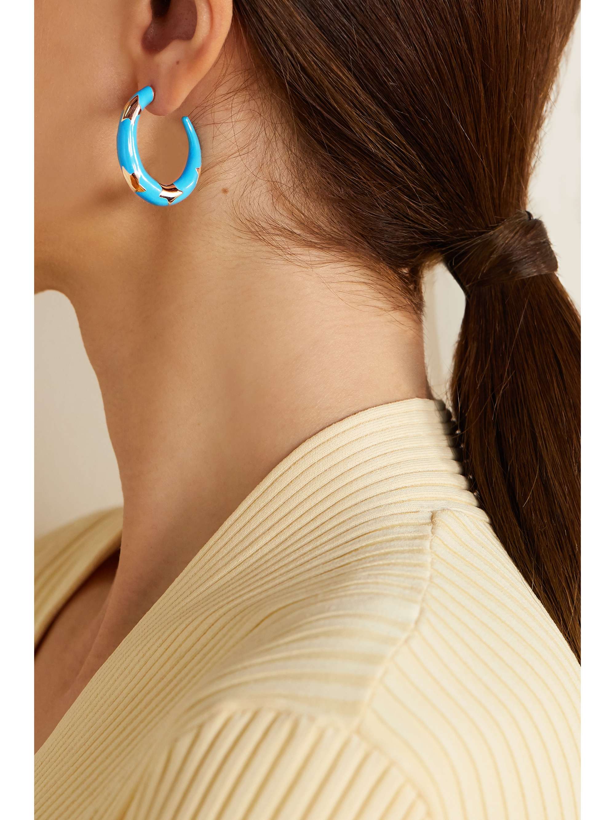 ALISON LOU Etoile 14-karat gold and enamel hoop earrings